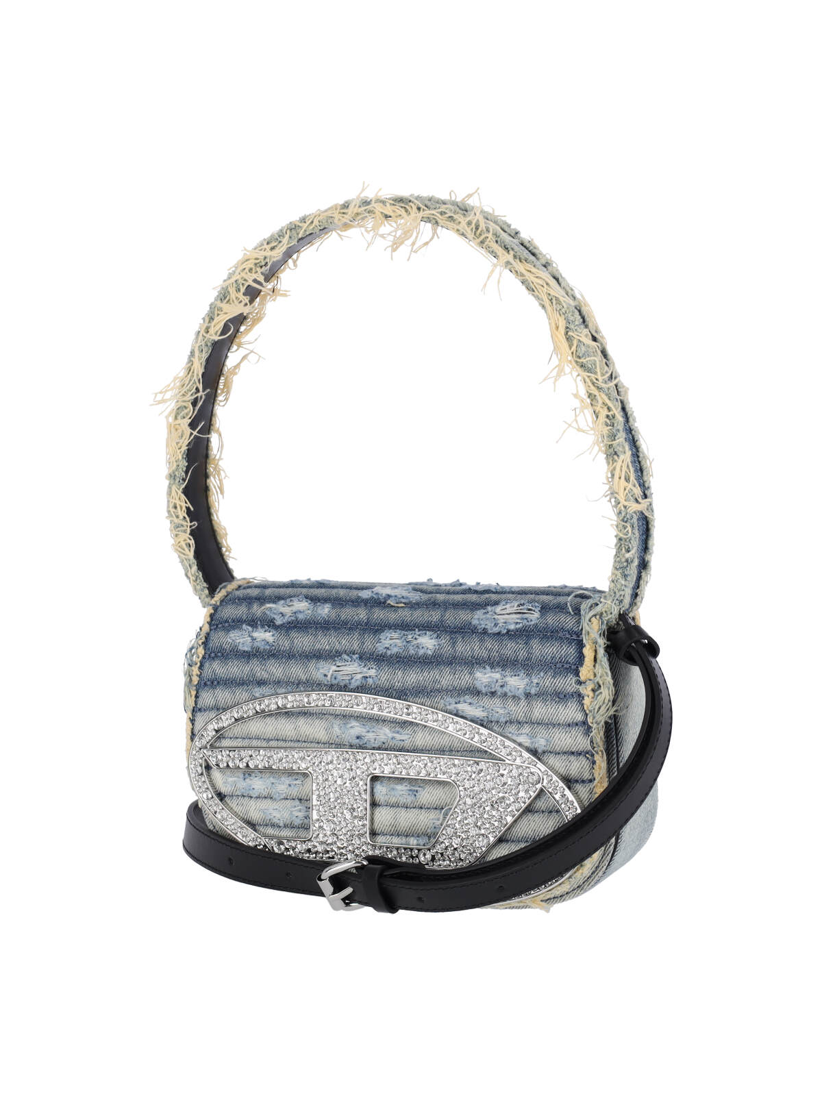 Diesel Denim Leather D Shoulder Bag In Multi