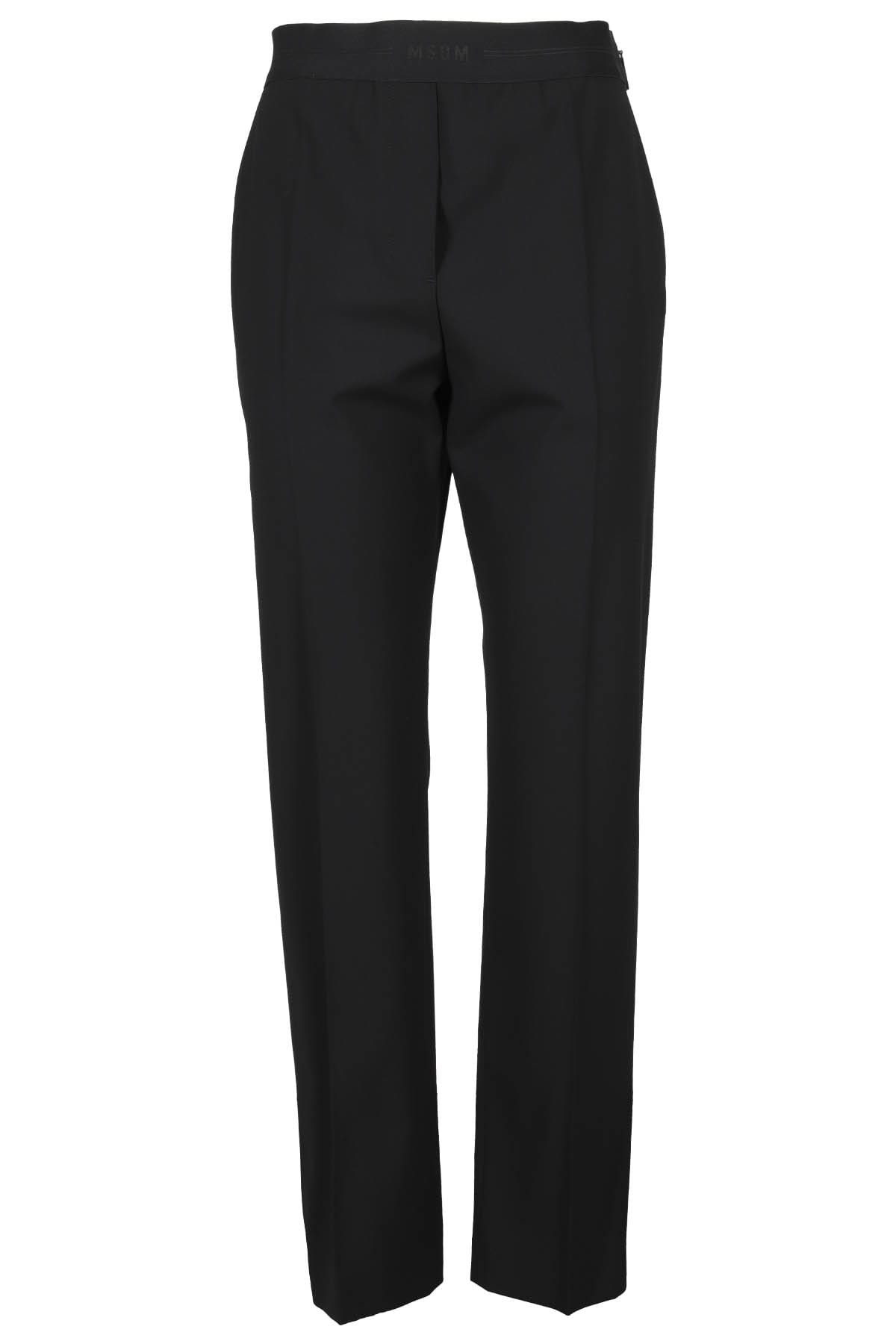 Msgm Logo-waistband Tapered Trousers In Nero