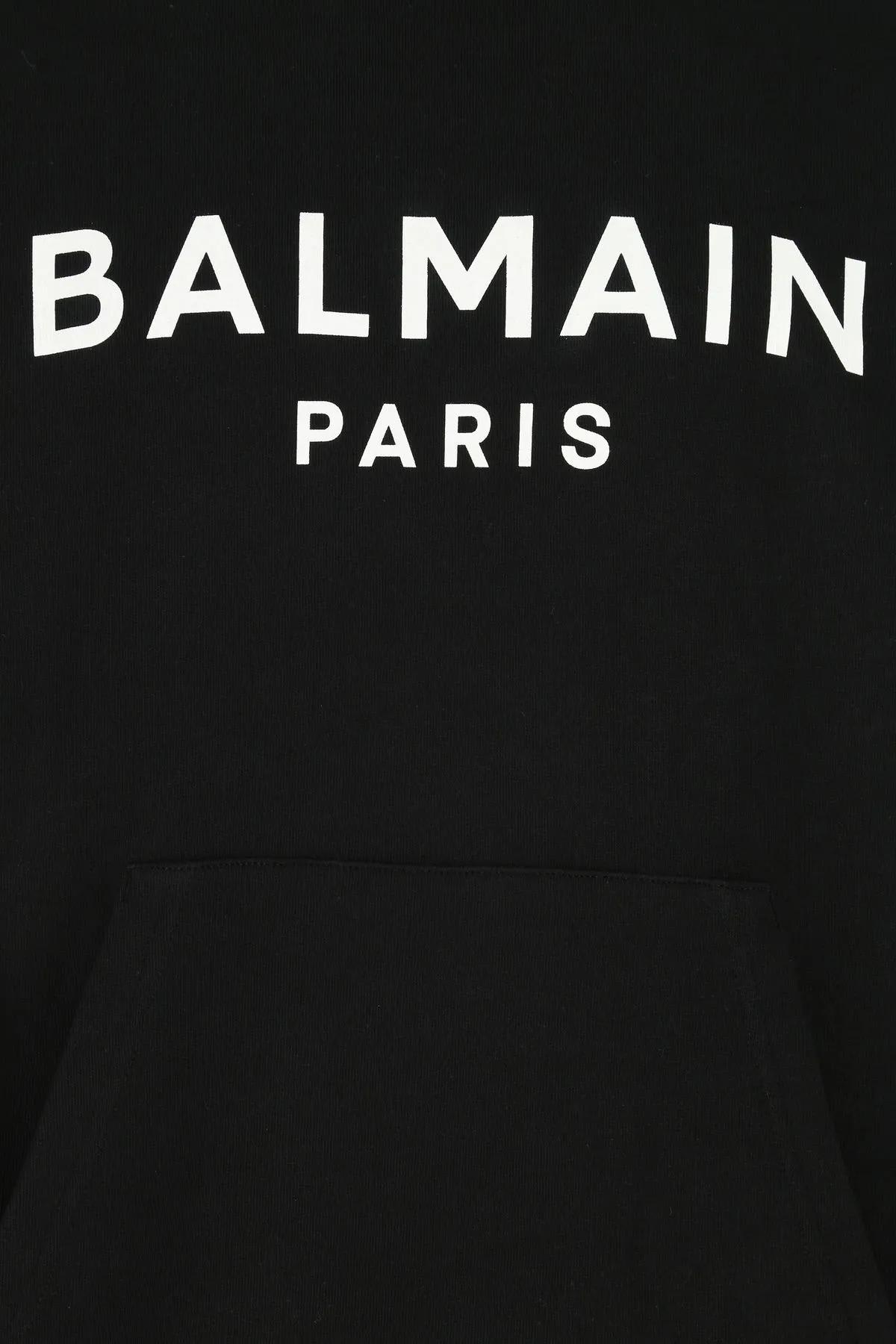 Shop Balmain Black Cotton Sweatshirt In Eab Noir/blanc