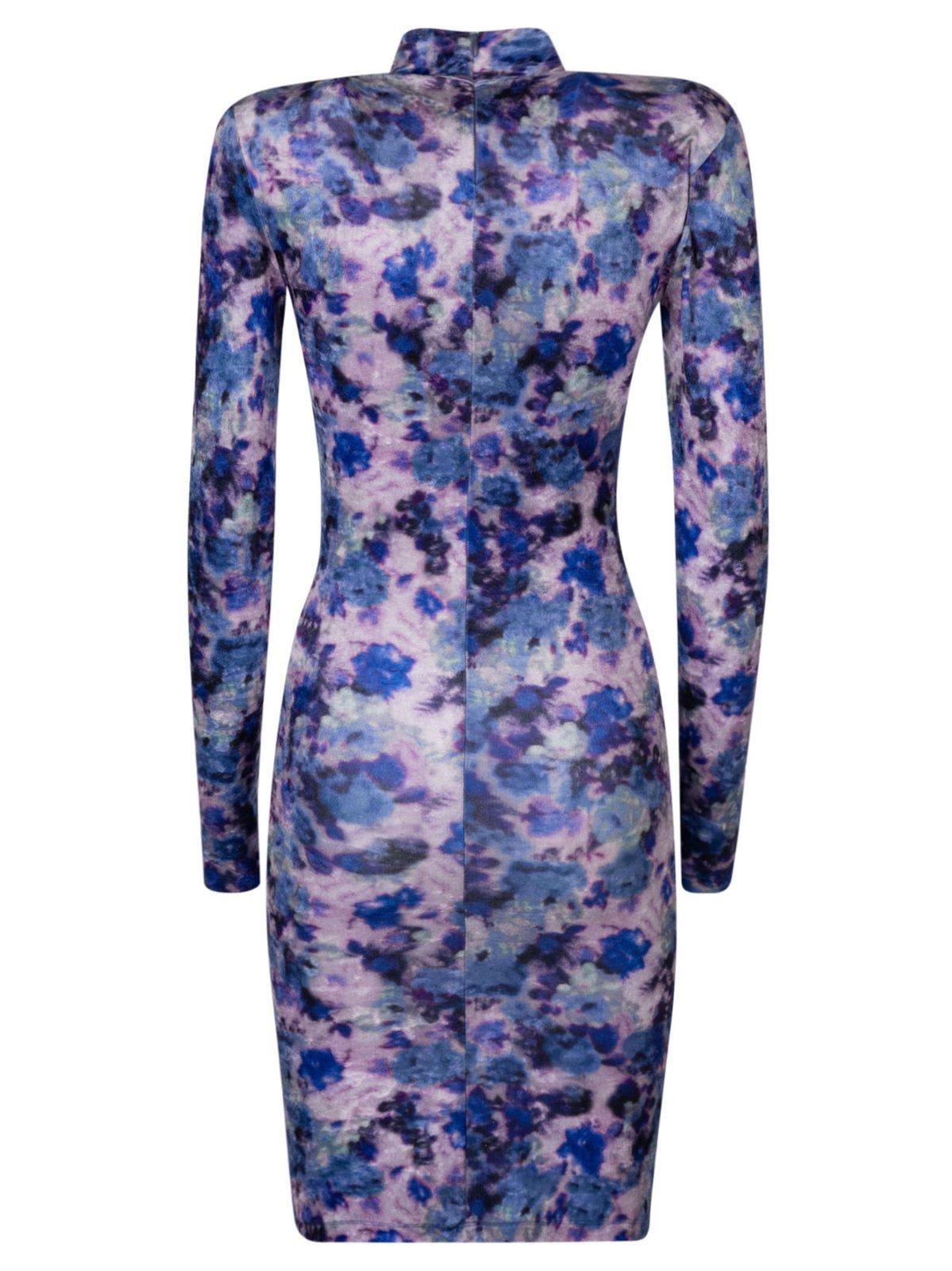 Isabel Marant Cutout Ruched Floral Print Stretch-velvet Mini Dress In Purple