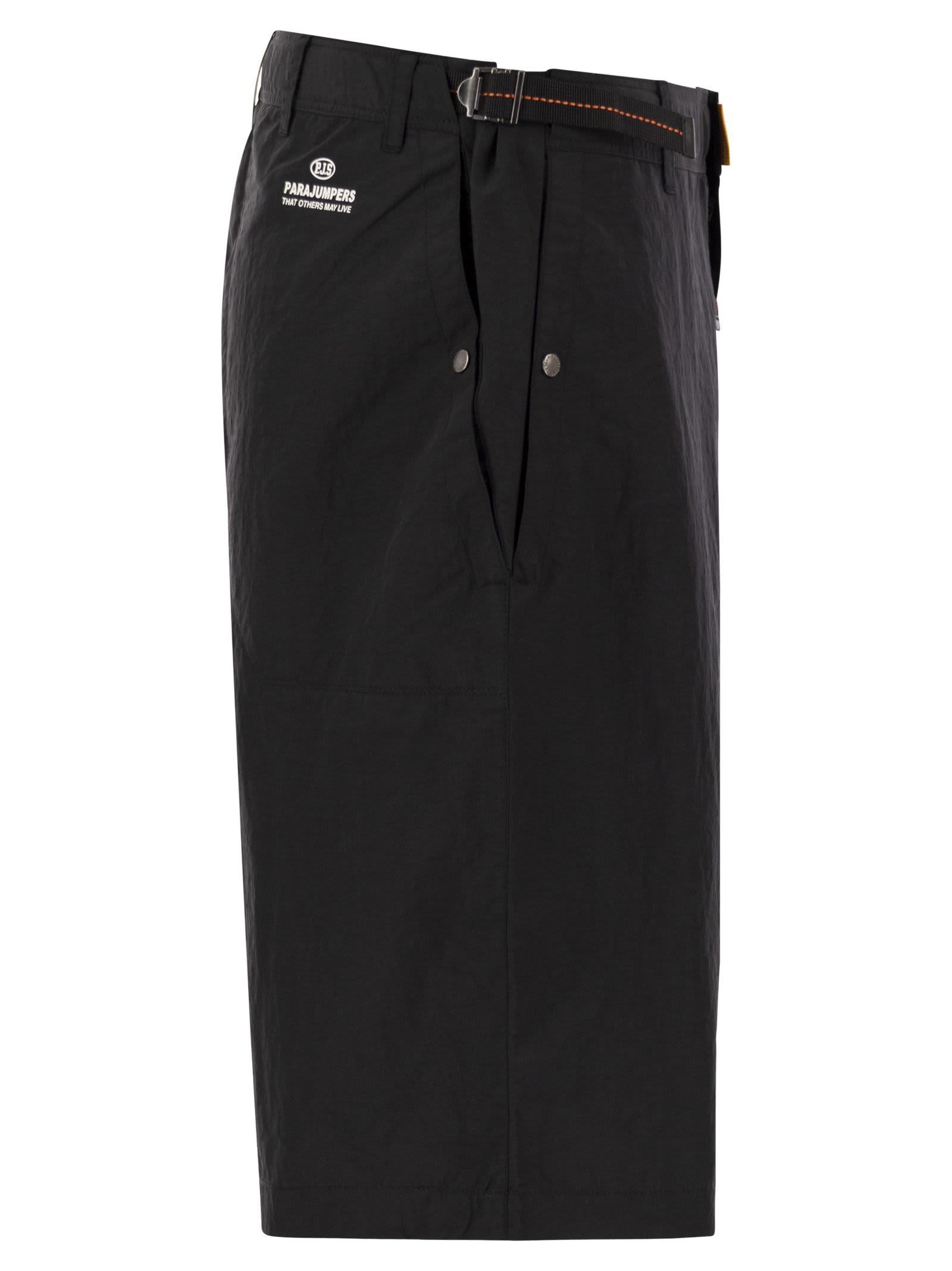 Parajumpers Black Bermuda Shorts With Buckles At Sides In Black
