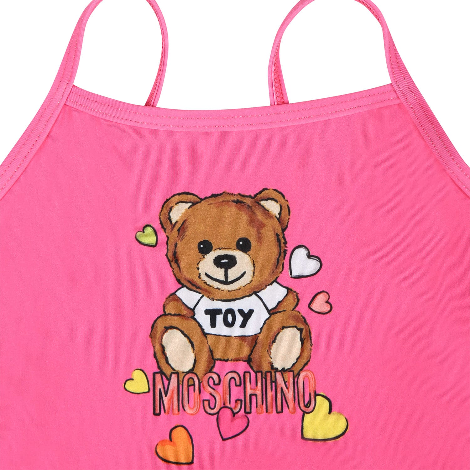 Shop Moschino Fuchsia Swimsuit For Baby Girl With Teddy Bear And Logo