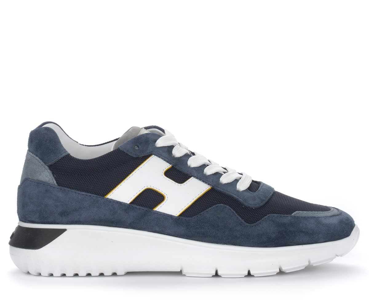 Hogan H371 Interactive³ Sneaker In Blue Suede And Mesh