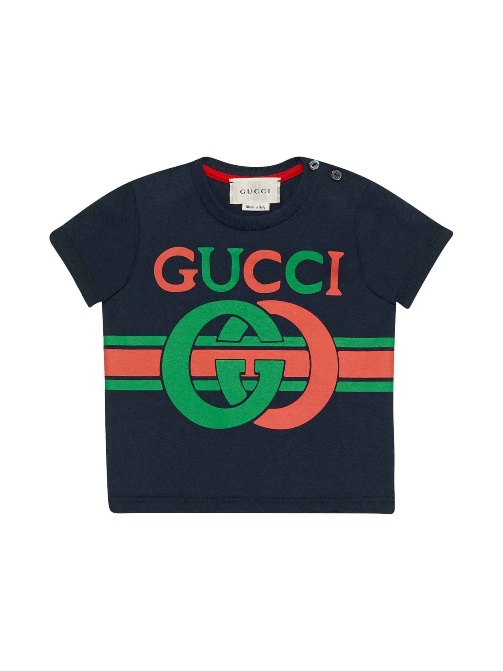 GUCCI BLUE T-SHIRT WITH FRONTAL LOGO,548034XJBCG 4585