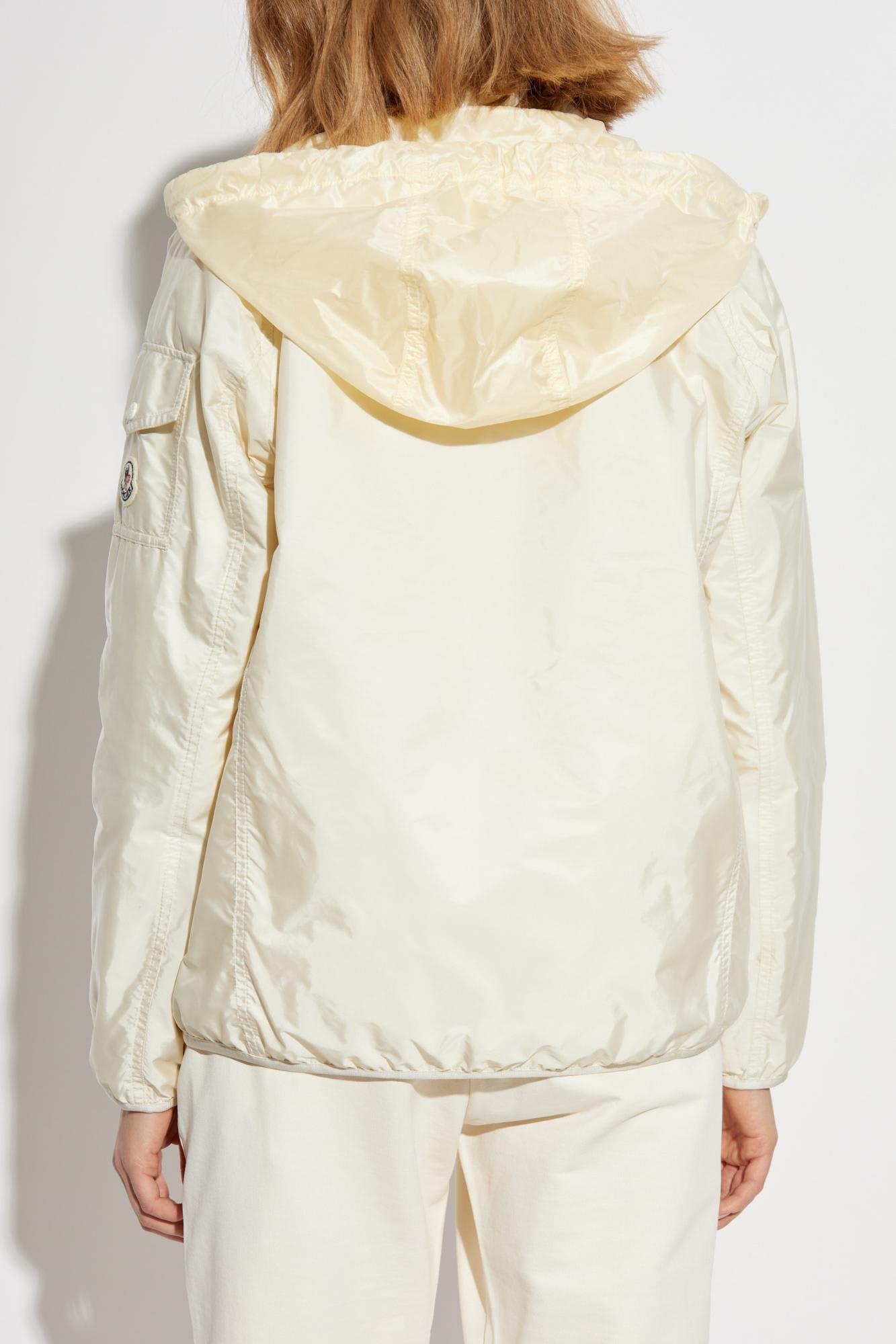 Moncler White Down Jacket With Logo Patch On The Sleeve In Tech Fabric Man In White