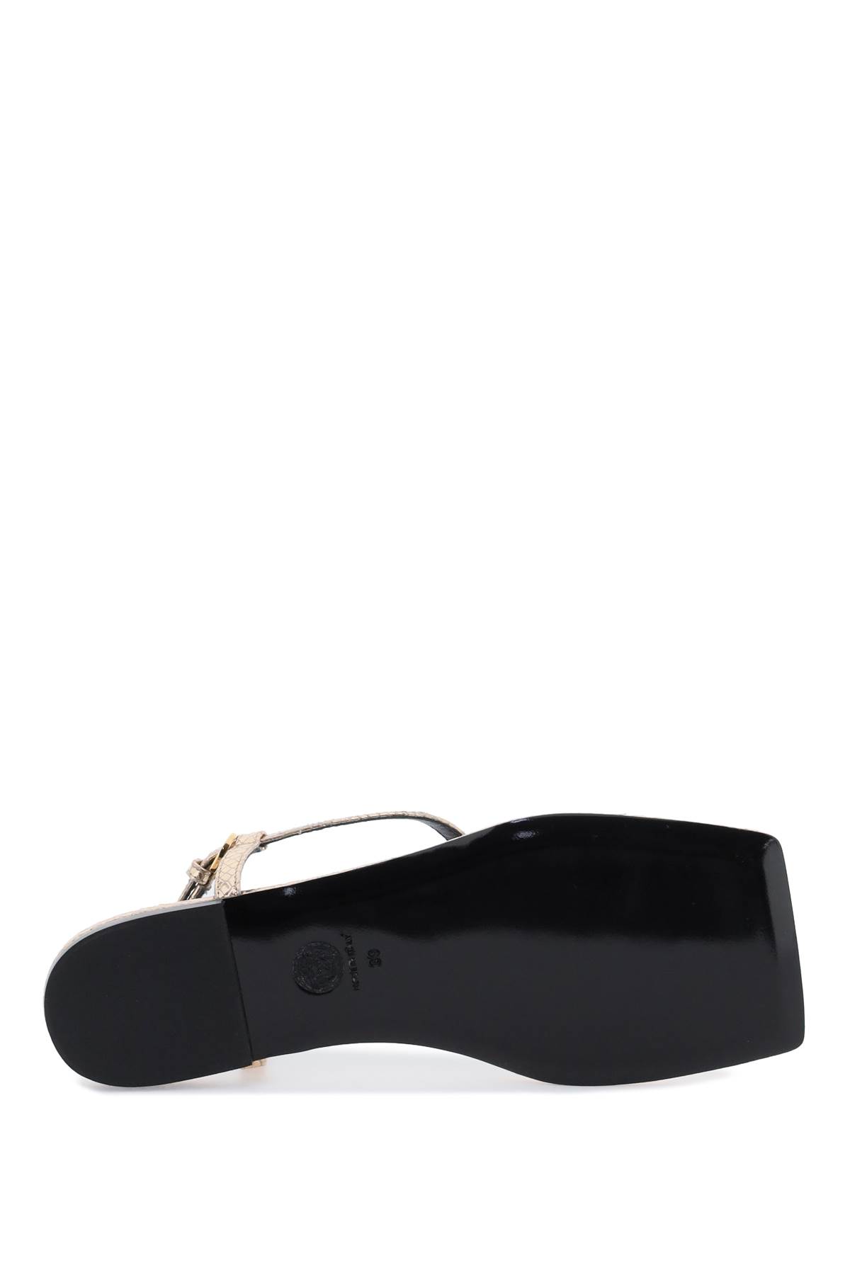 Versace Square-headed Flat Sandals In Champagne Gold (gold)