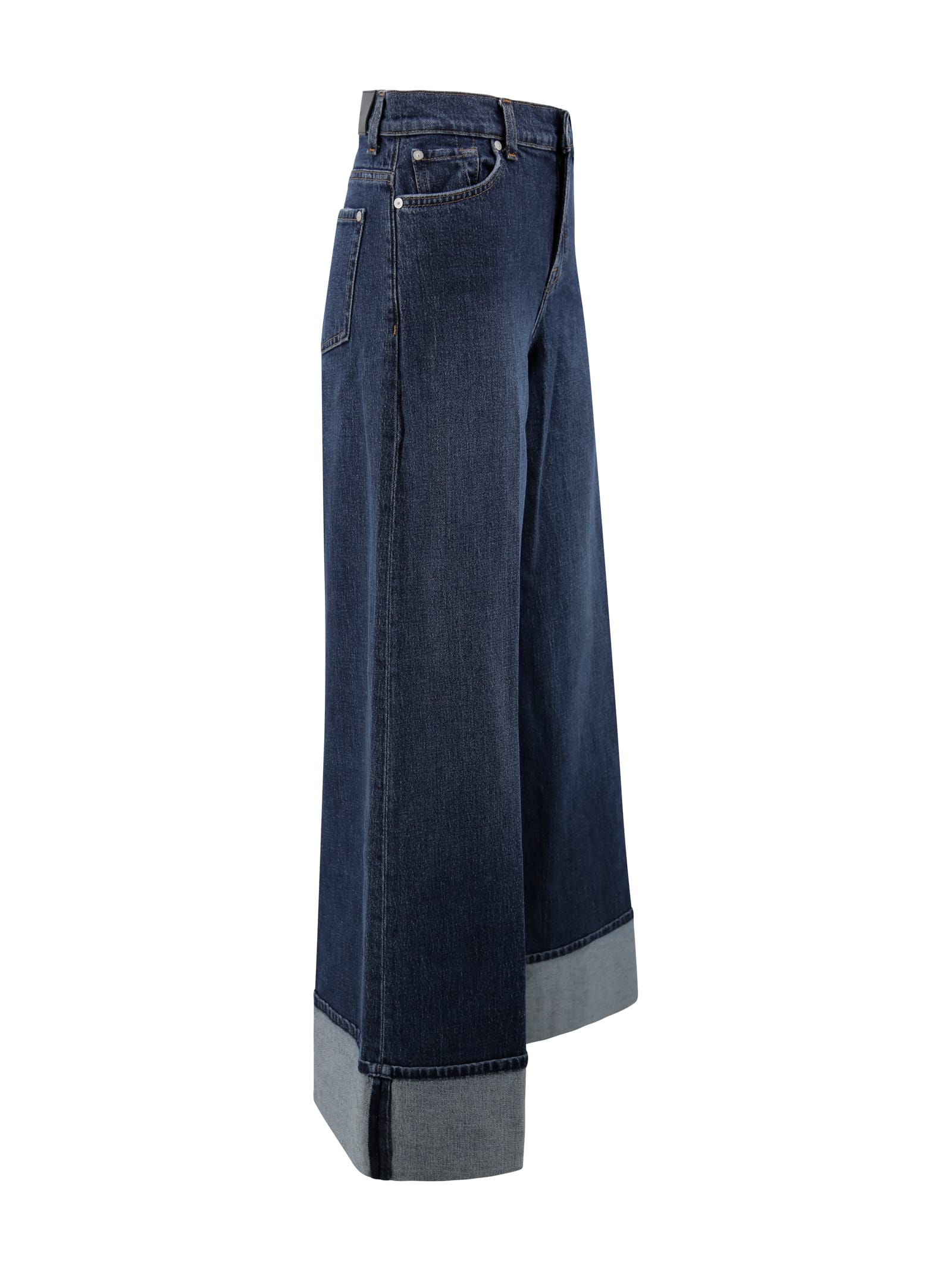 7 For All Mankind Wide-leg Denim Trousers Folded Cuffs In Blue
