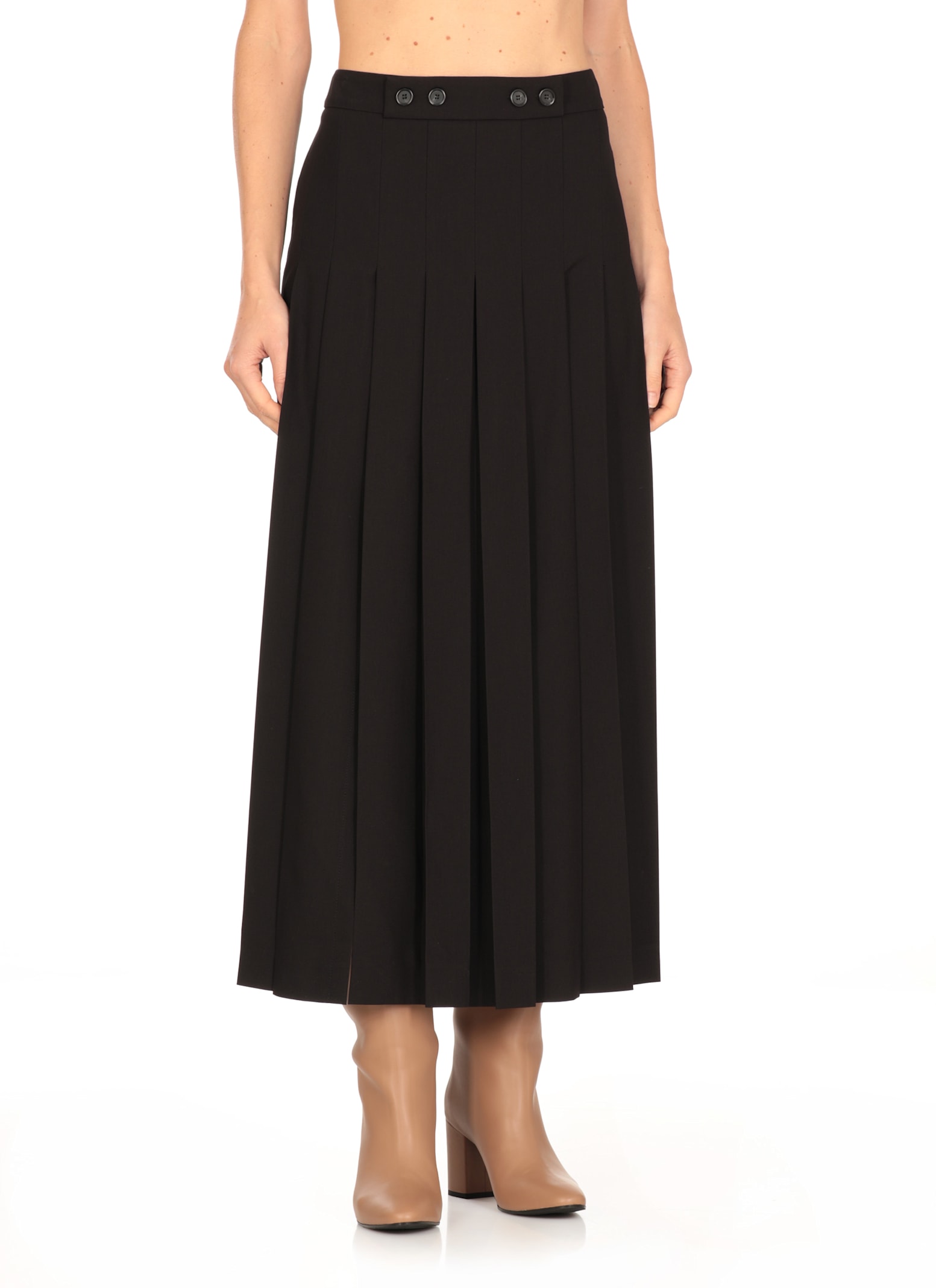 Pinko Long Skirt With Pleated Detail In Black