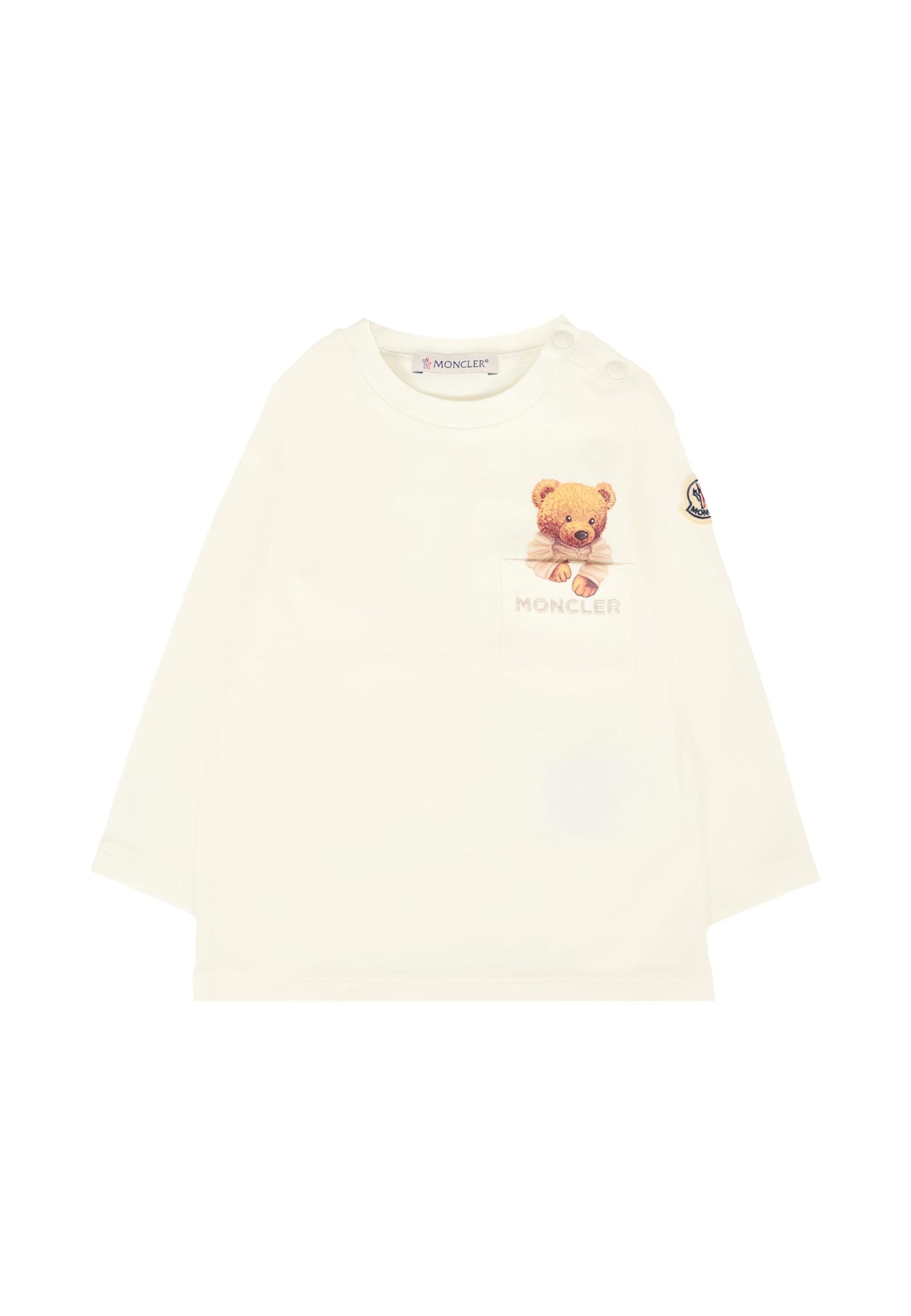 Moncler Ivory T-shirt For Baby Boy With Teddy Bear In White