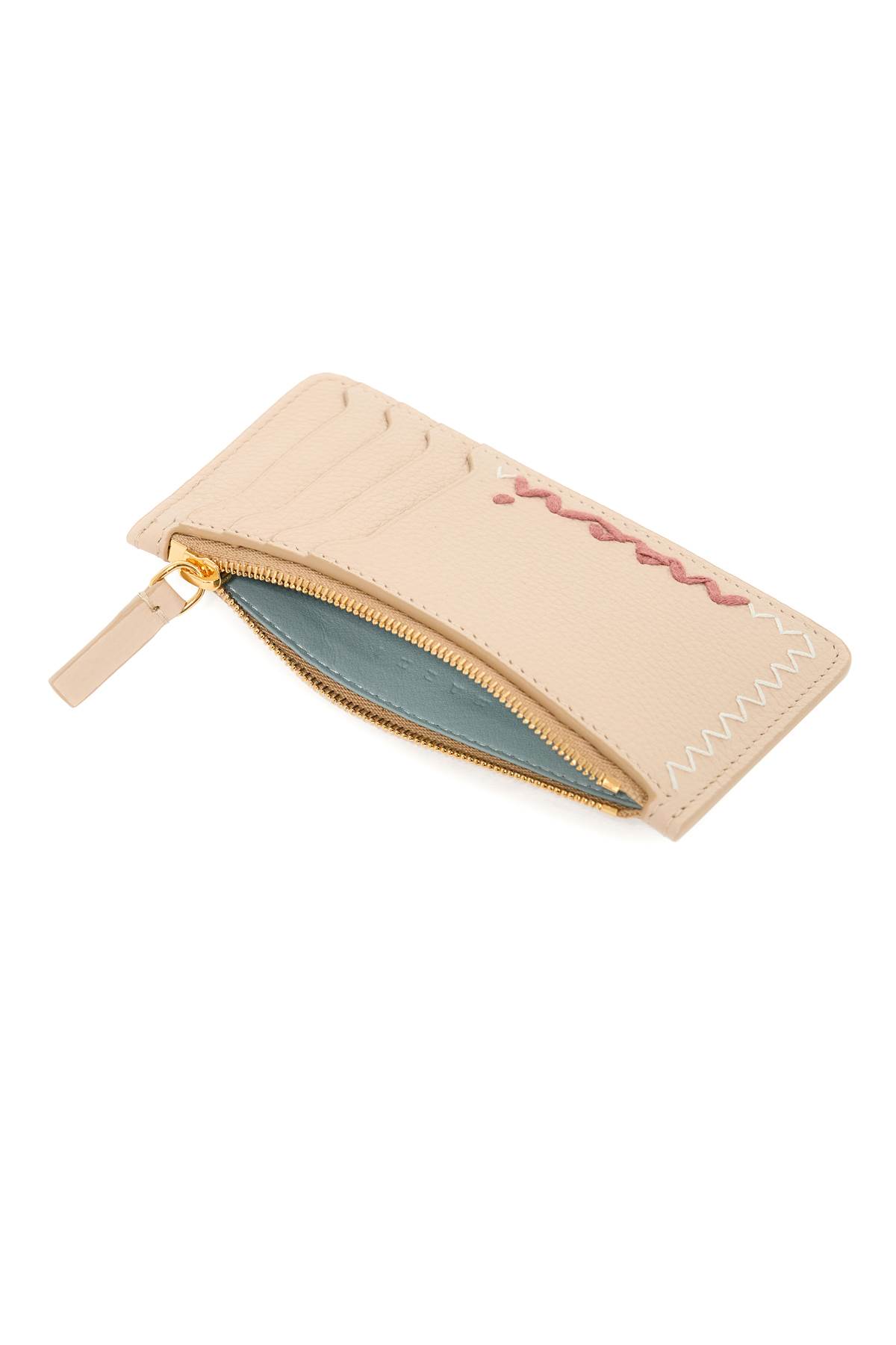 Shop Marni Embroidered Card Holder In Soft Beige (beige)