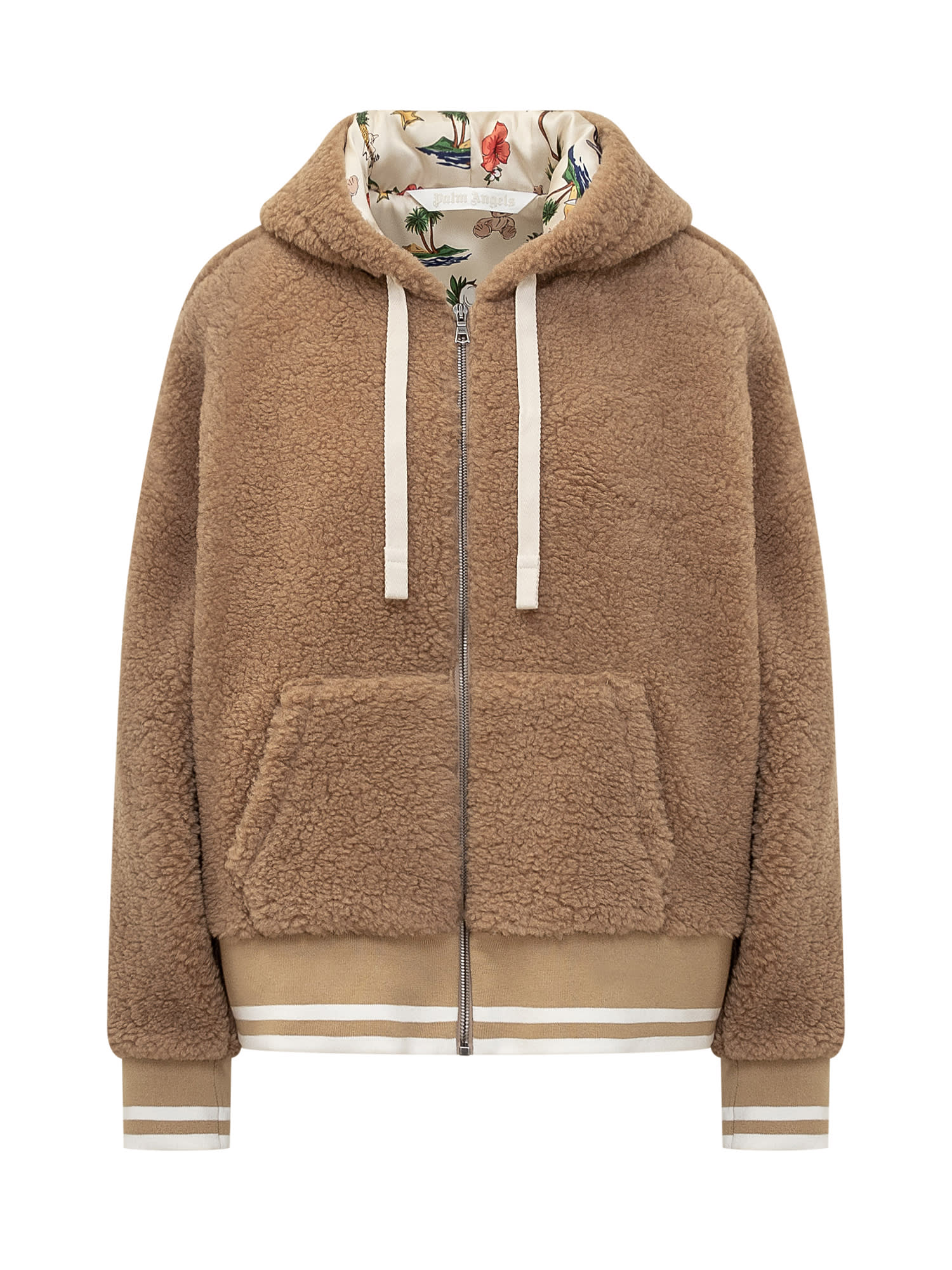 Shop Palm Angels Teddy Jacket With Logo In Camel Camel