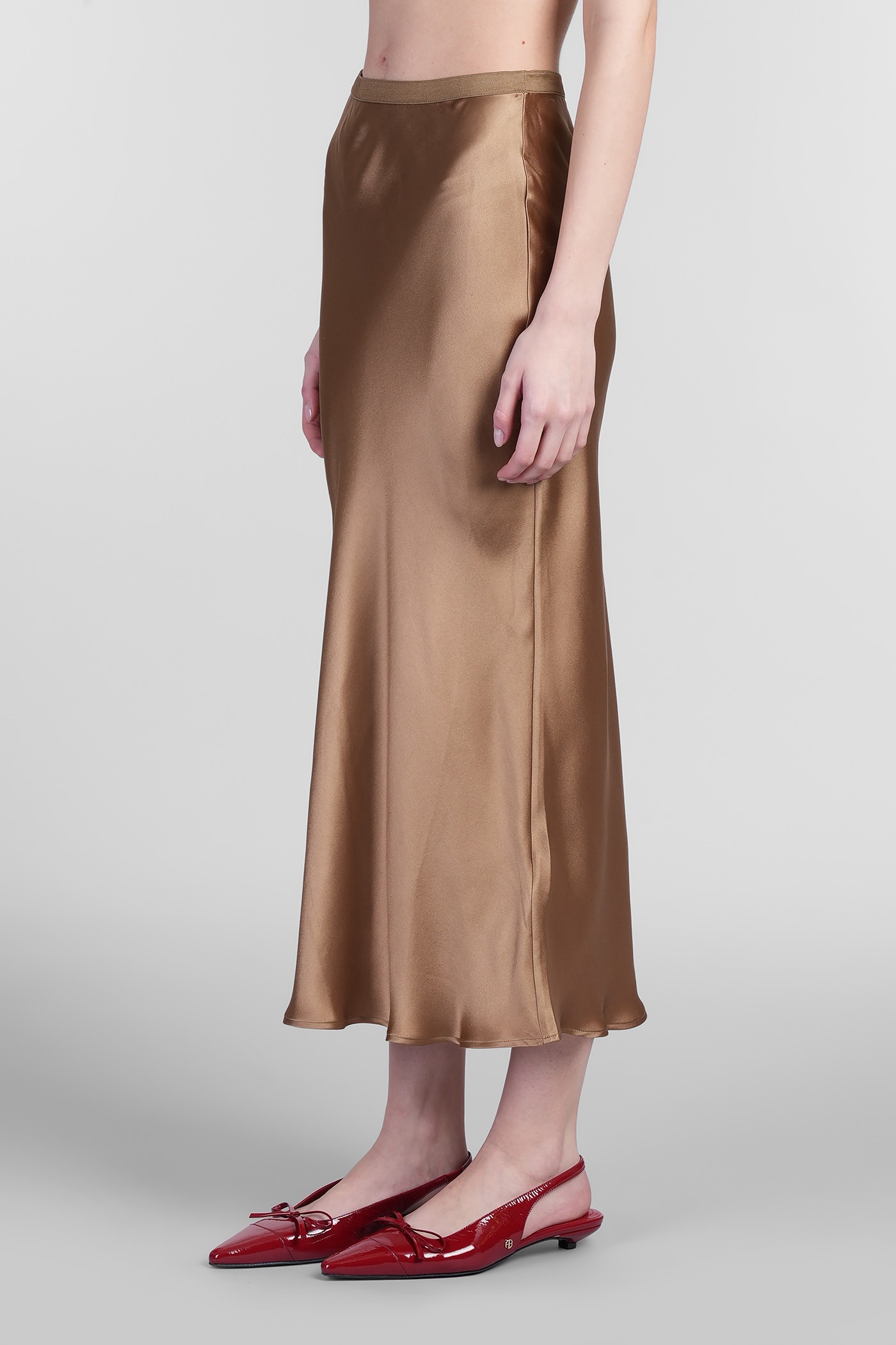 Anine Bing Womens Dark Green Bar Silk Maxi Skirt In Brown