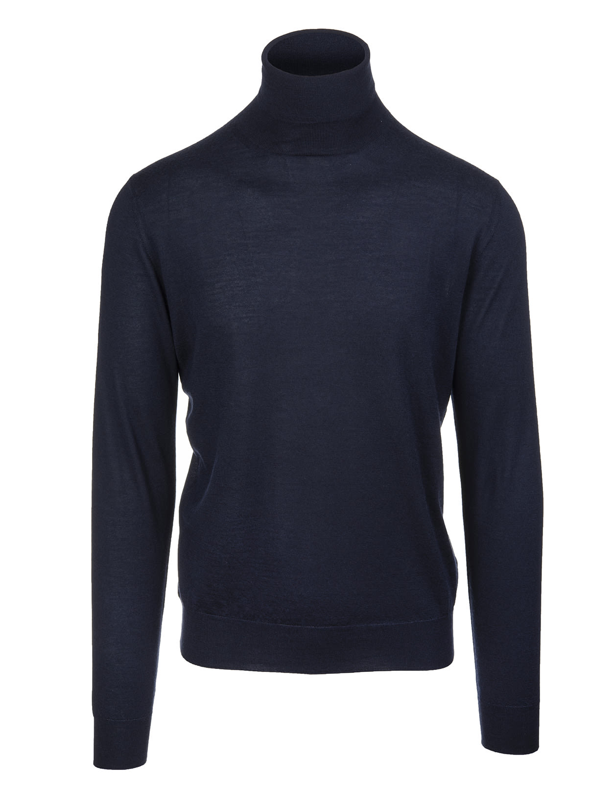 Fedeli Man Navy Blue Turtleneck Pullover In Cashmere And Silk