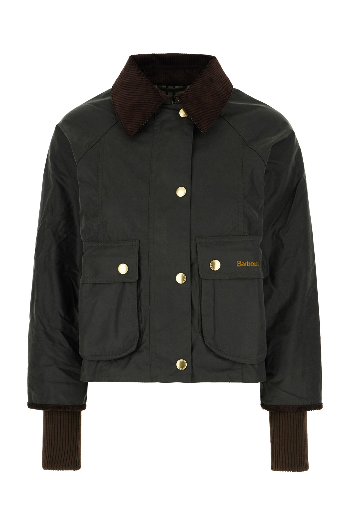 Barbour Oversized Jacket With Corduroy Collar In Sage