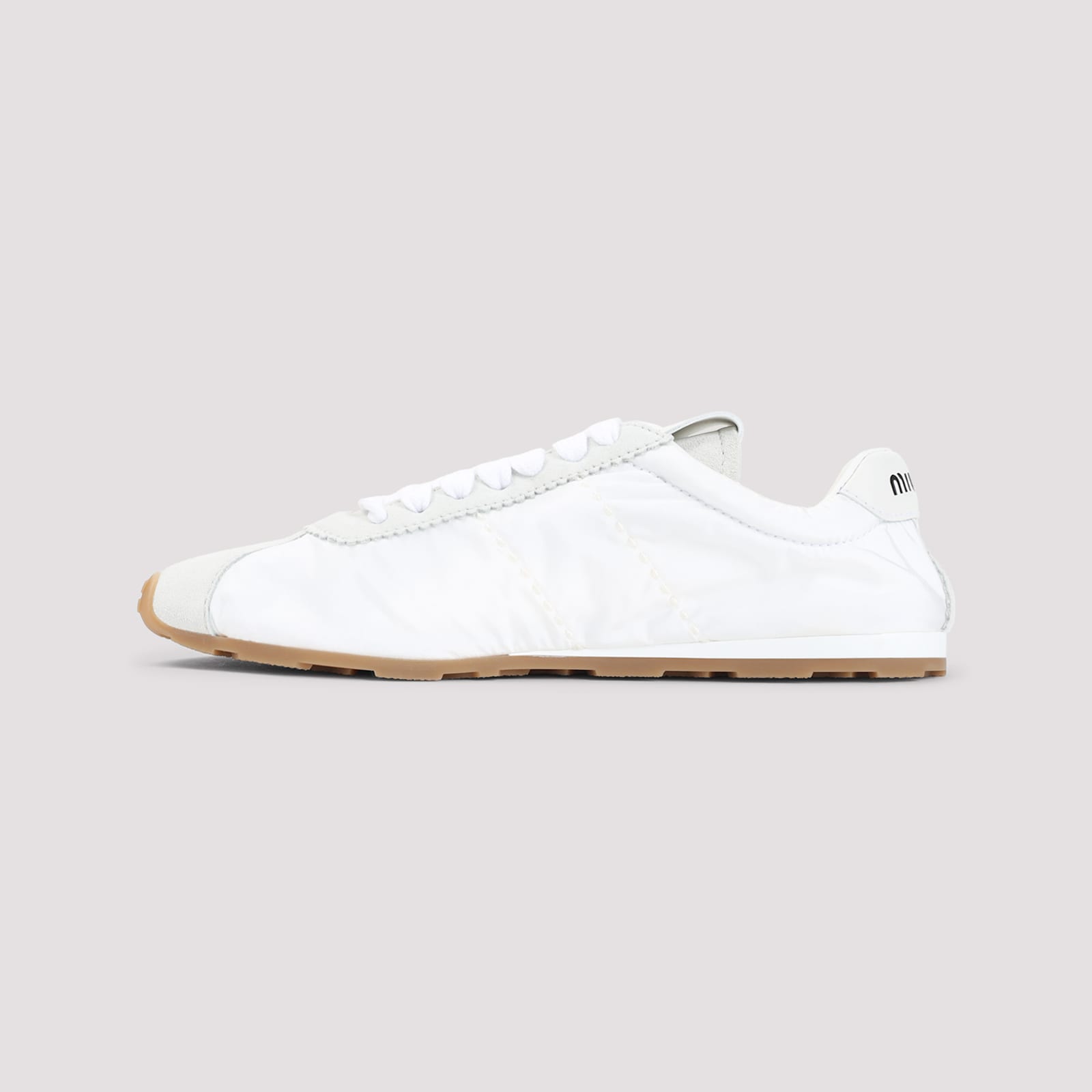 Miu Miu White Leather Low Top Sneakers In Bianco