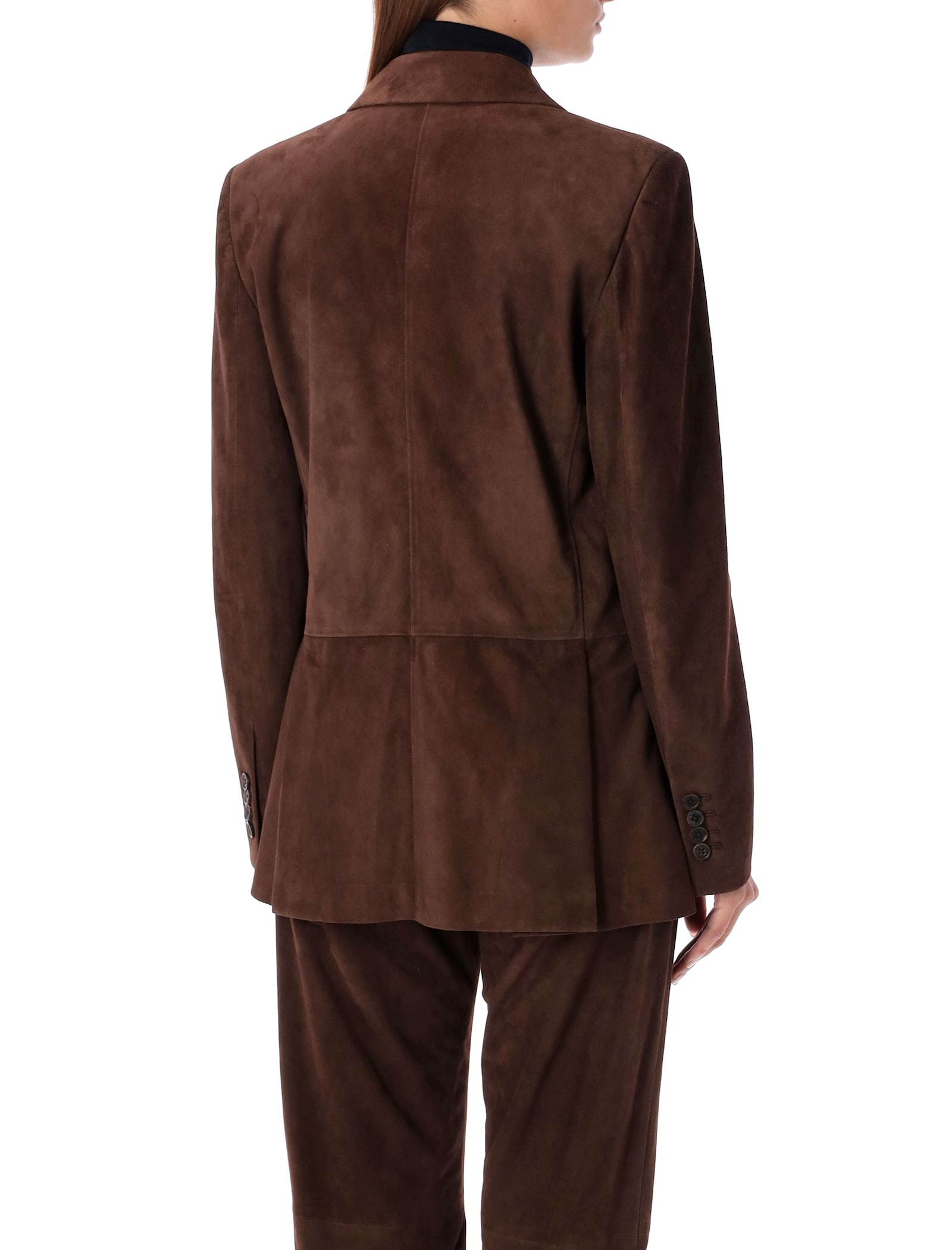 Shop Ralph Lauren Suede Double-breasted Blazer In Luggage Brown