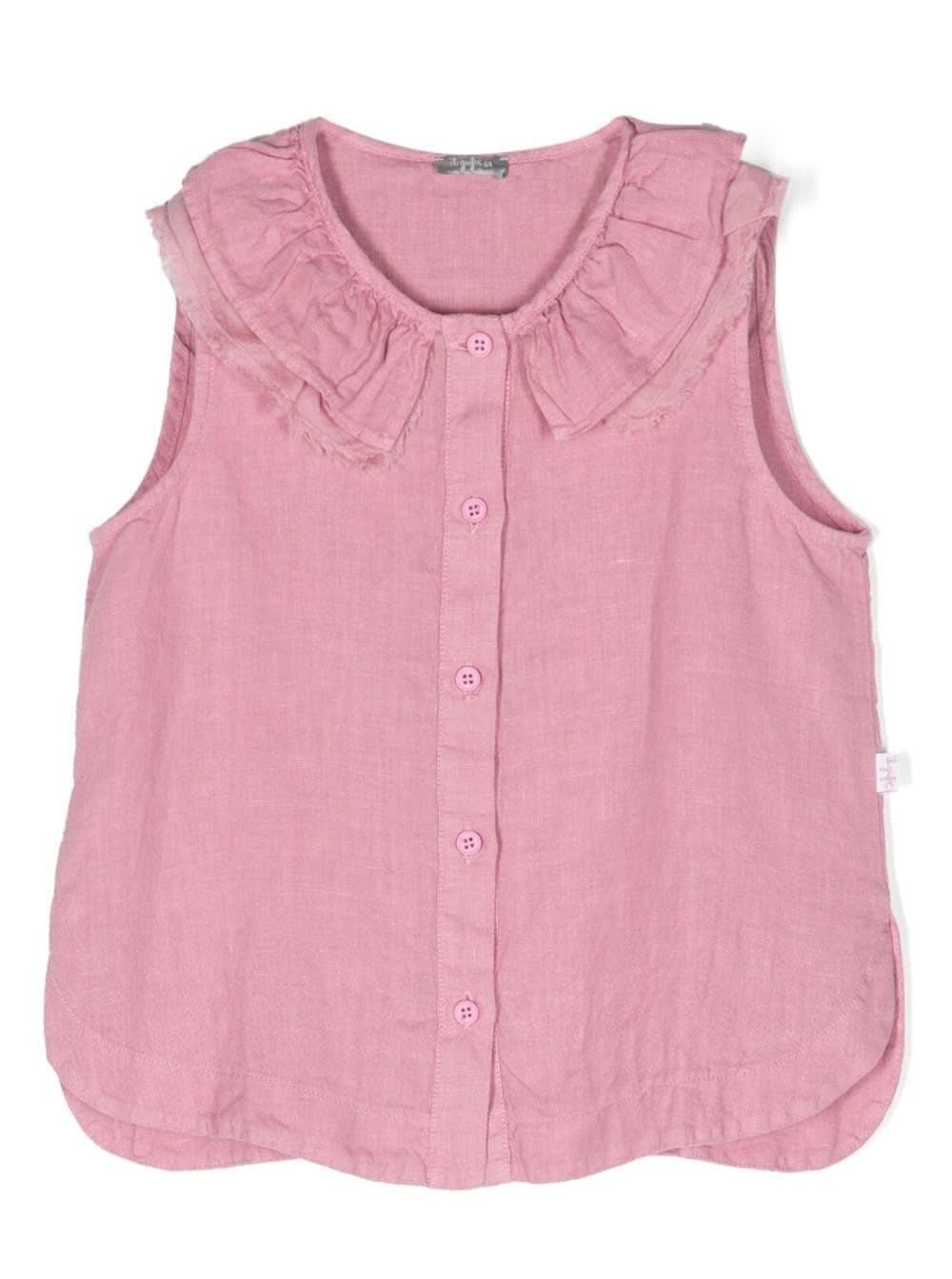 Shop Il Gufo Pink Shirt With Ruched Detailing In Linen Girl