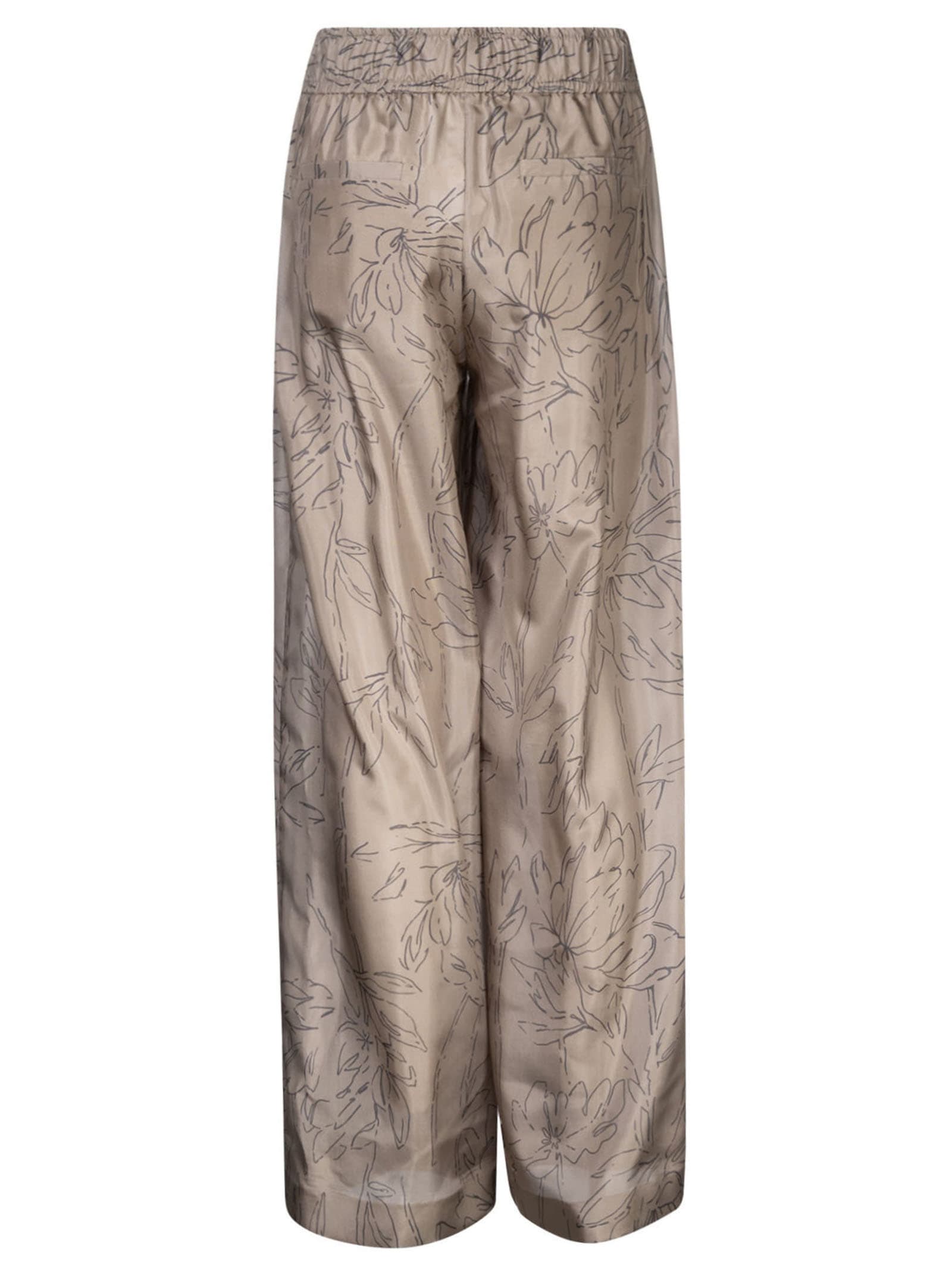 Shop Brunello Cucinelli Elastic Waist Wide Leg Printed Trousers In Khaki