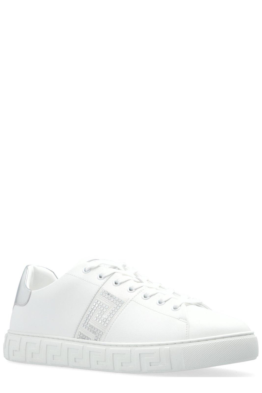 Shop Versace Greca-detailed Lace-up Sneakers In White