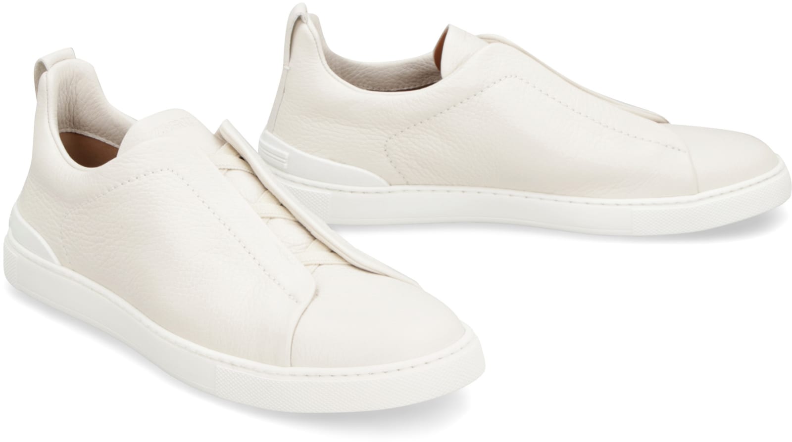 Shop Zegna Triple Stitch Leather Sneakers In White