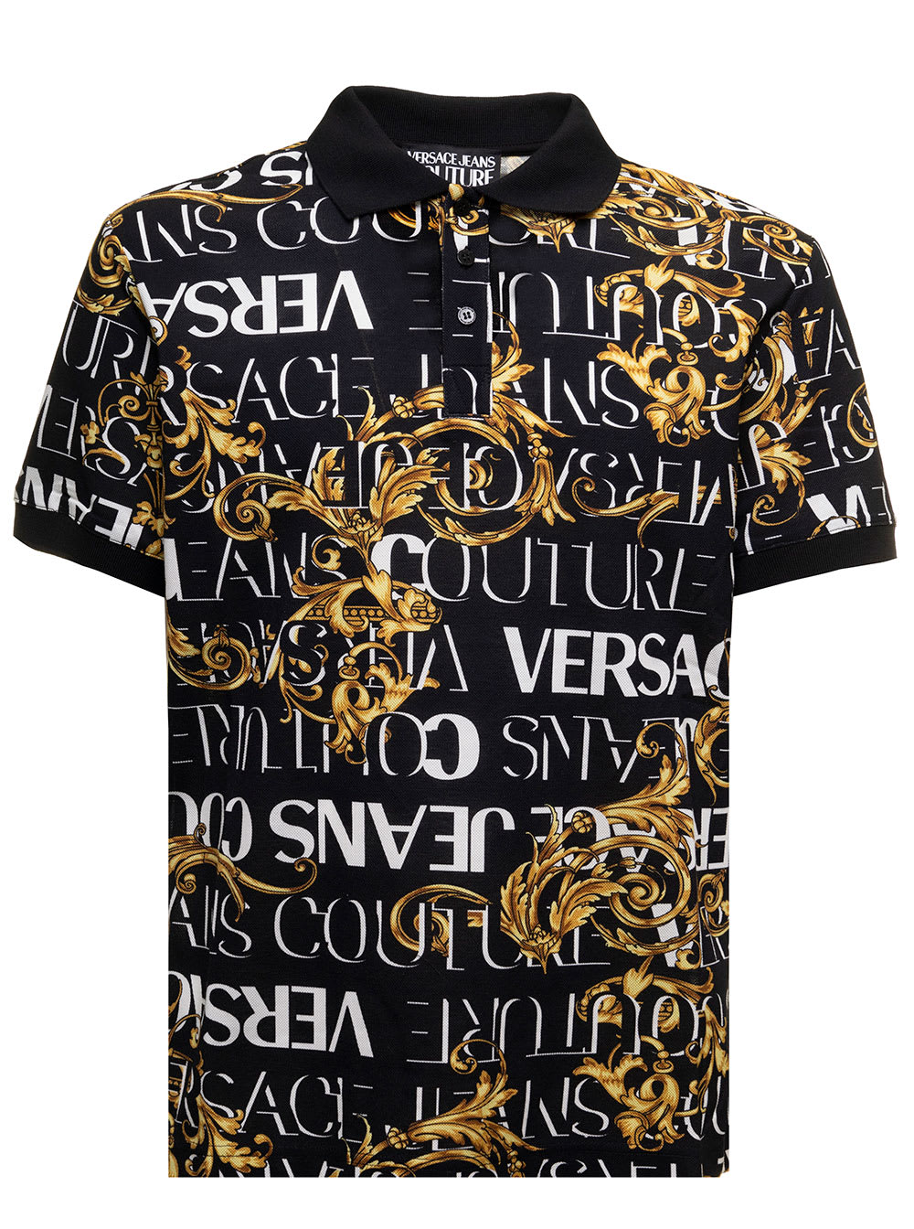 Cotton Polo Shirt With Logo Baroque Print Versace Jeans Couture Man