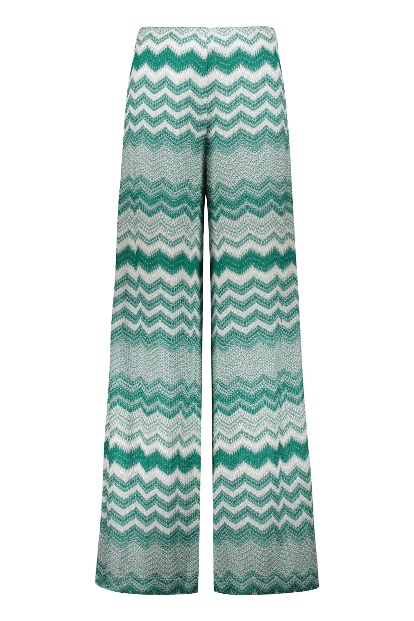 Missoni Chevron Knitted Palazzo Trousers In Green