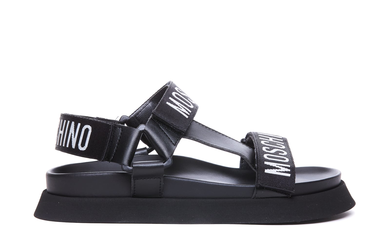 Shop Moschino Platform Sandals Logo Tape In Black