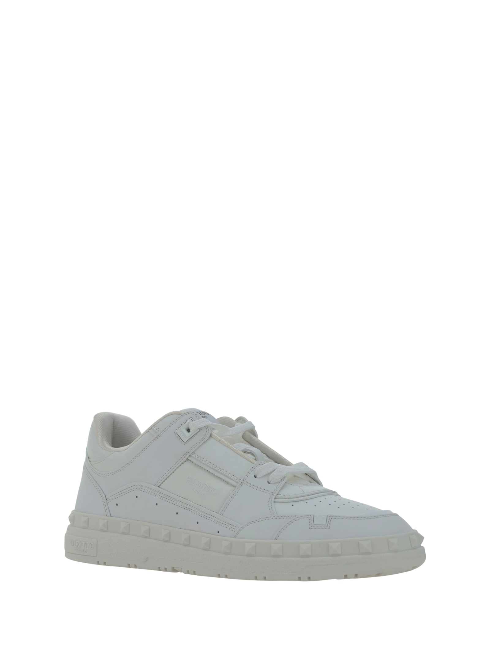 Valentino Garavani Premium Calf Leather Sneakers With Rockstud Detailing In White