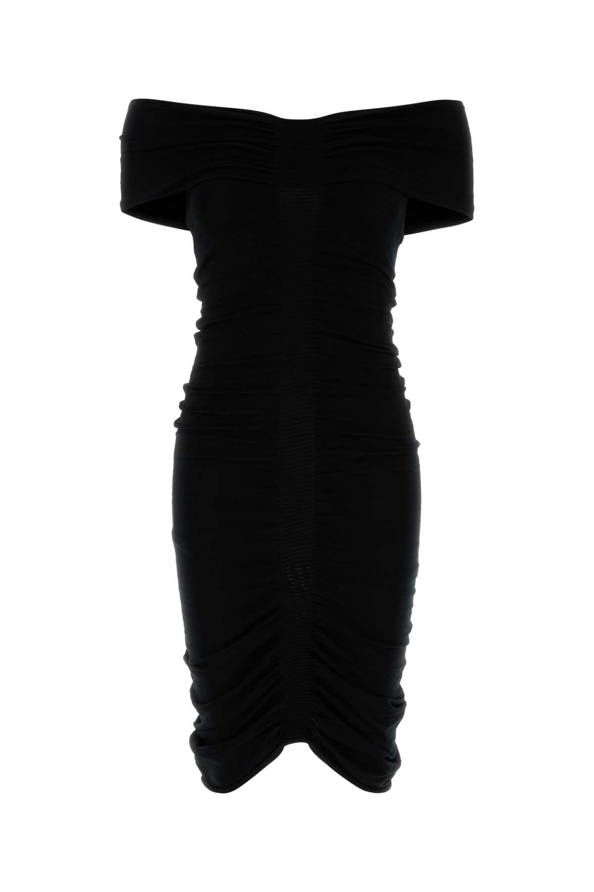 Black Stretch Cupro Blend Off-the-shoulder Dress