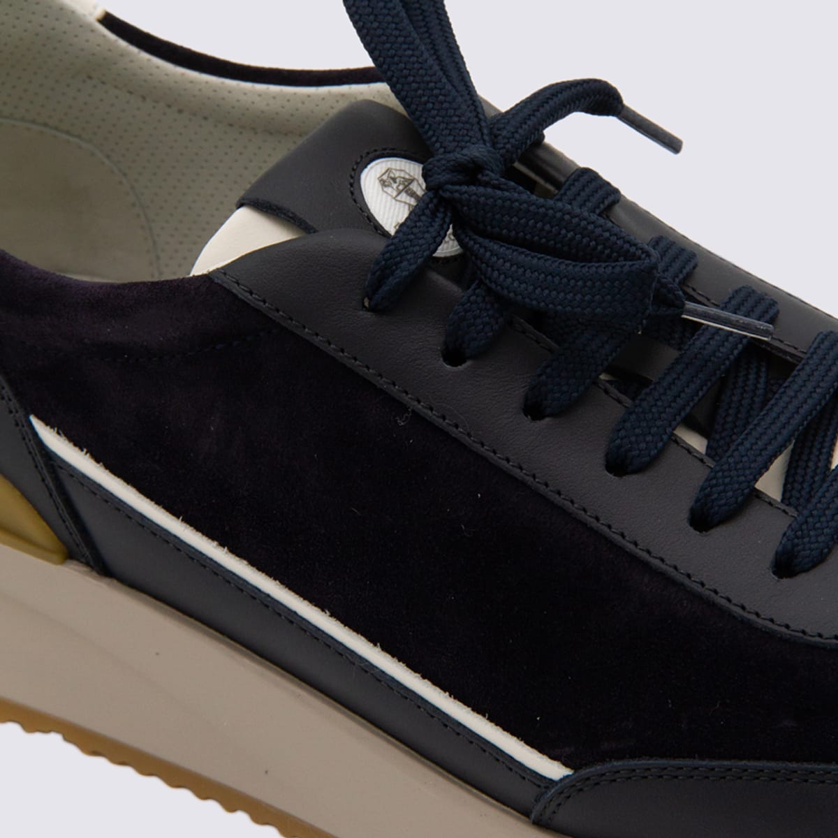 Brunello Cucinelli Suede And Smooth Material Flat Shoes With Contrasting Sole In Blue