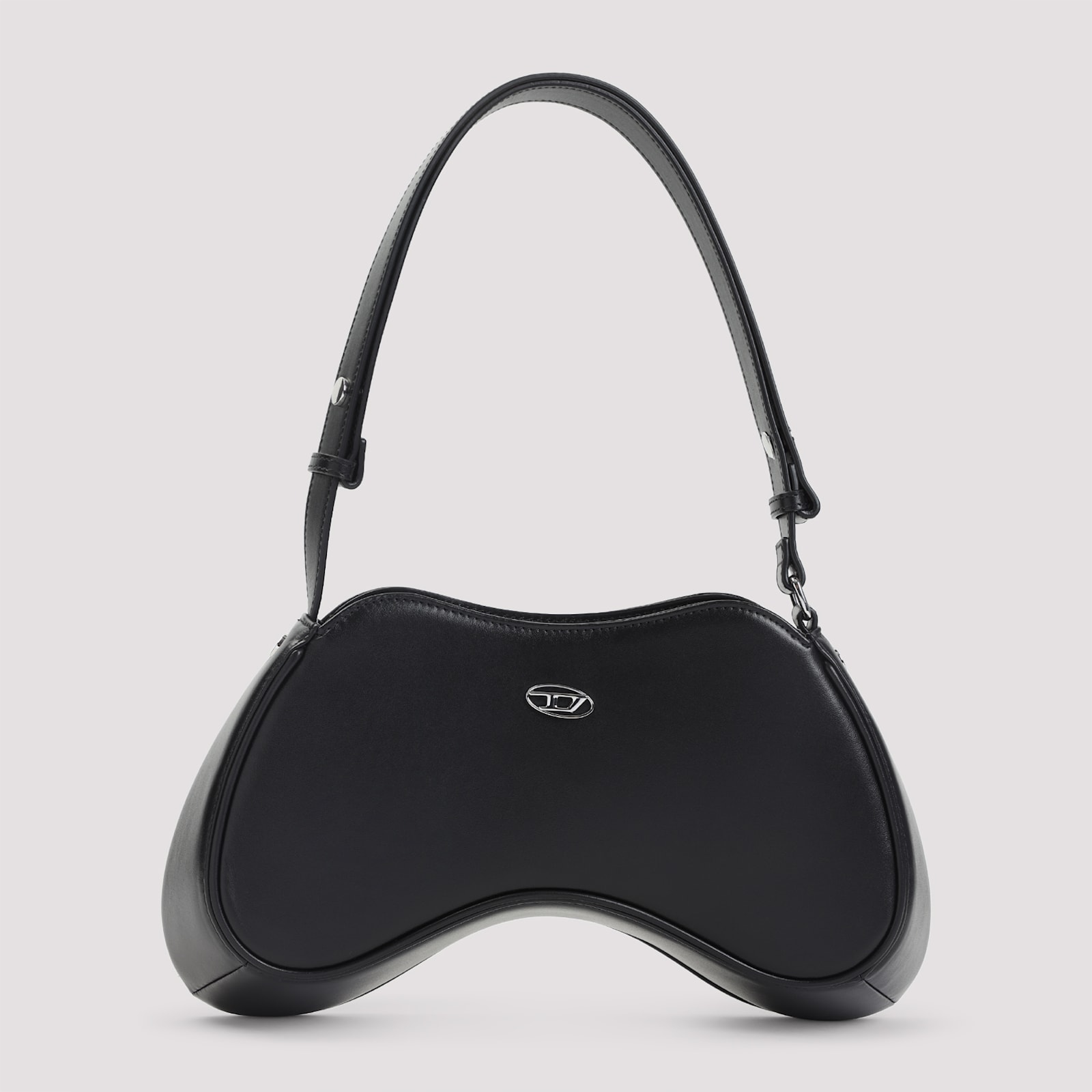 Diesel Play-semi Gloss Leather Shoulder Bag In Black