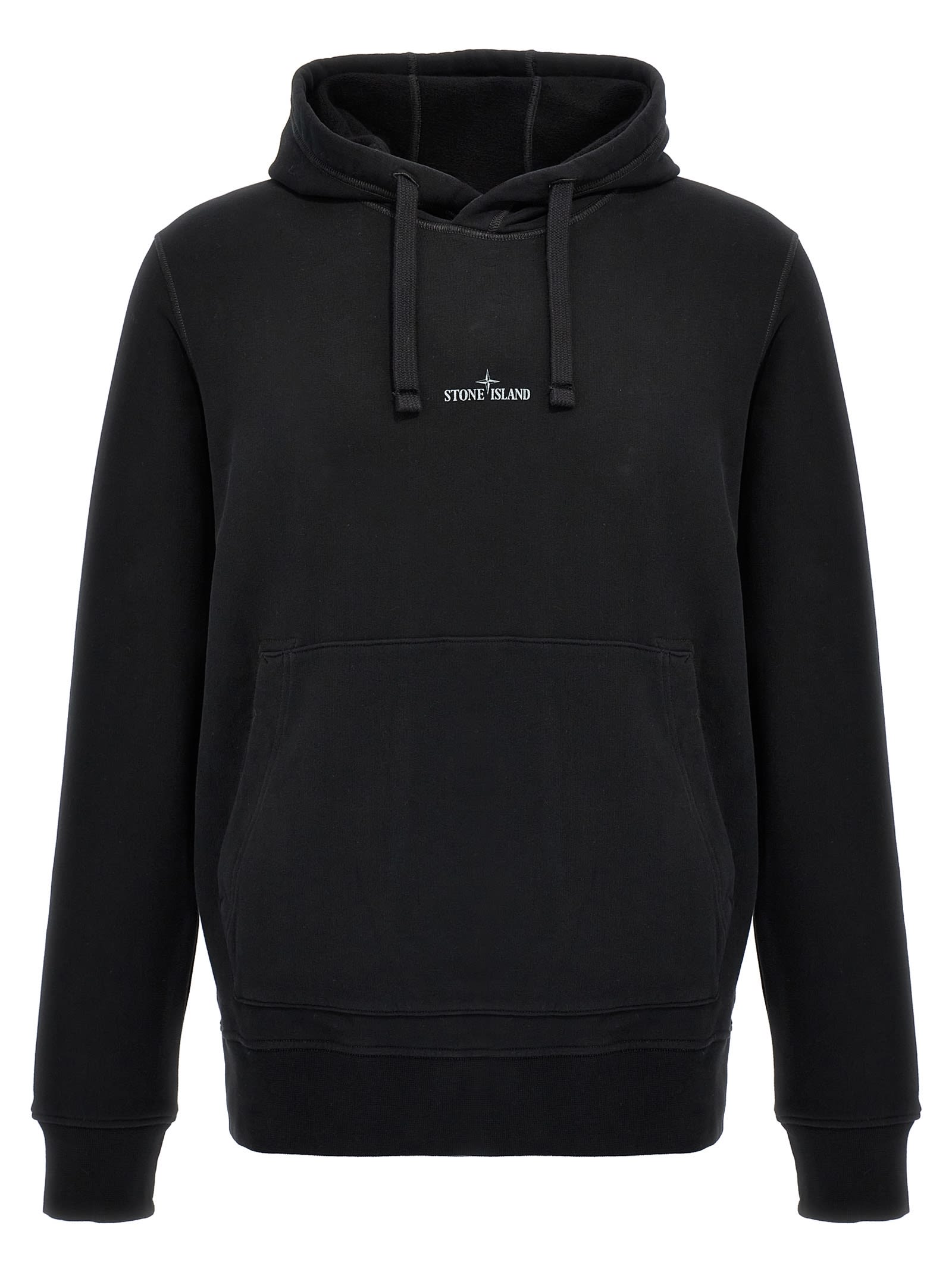 Shop Stone Island Logo Embroidery Hoodie In Black