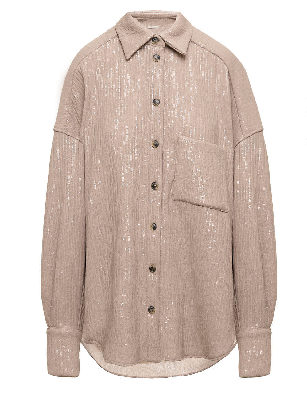 The Mannei Beige Over-sized Shirt With All-over Paillettes Woman