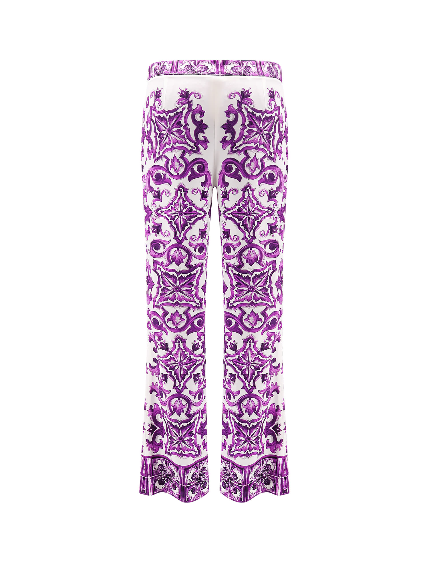 Dolce & Gabbana Maiolica Cropped Printed Silk-blend Flared Pants In Purple