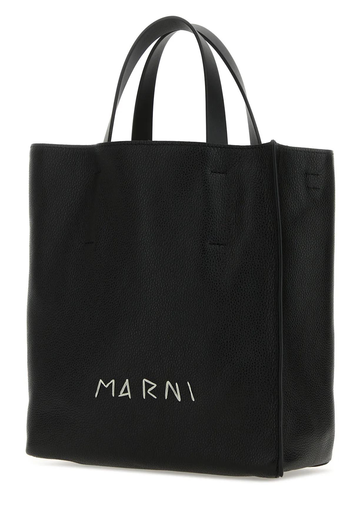 Shop Marni Black Leather Small Museo Handbag