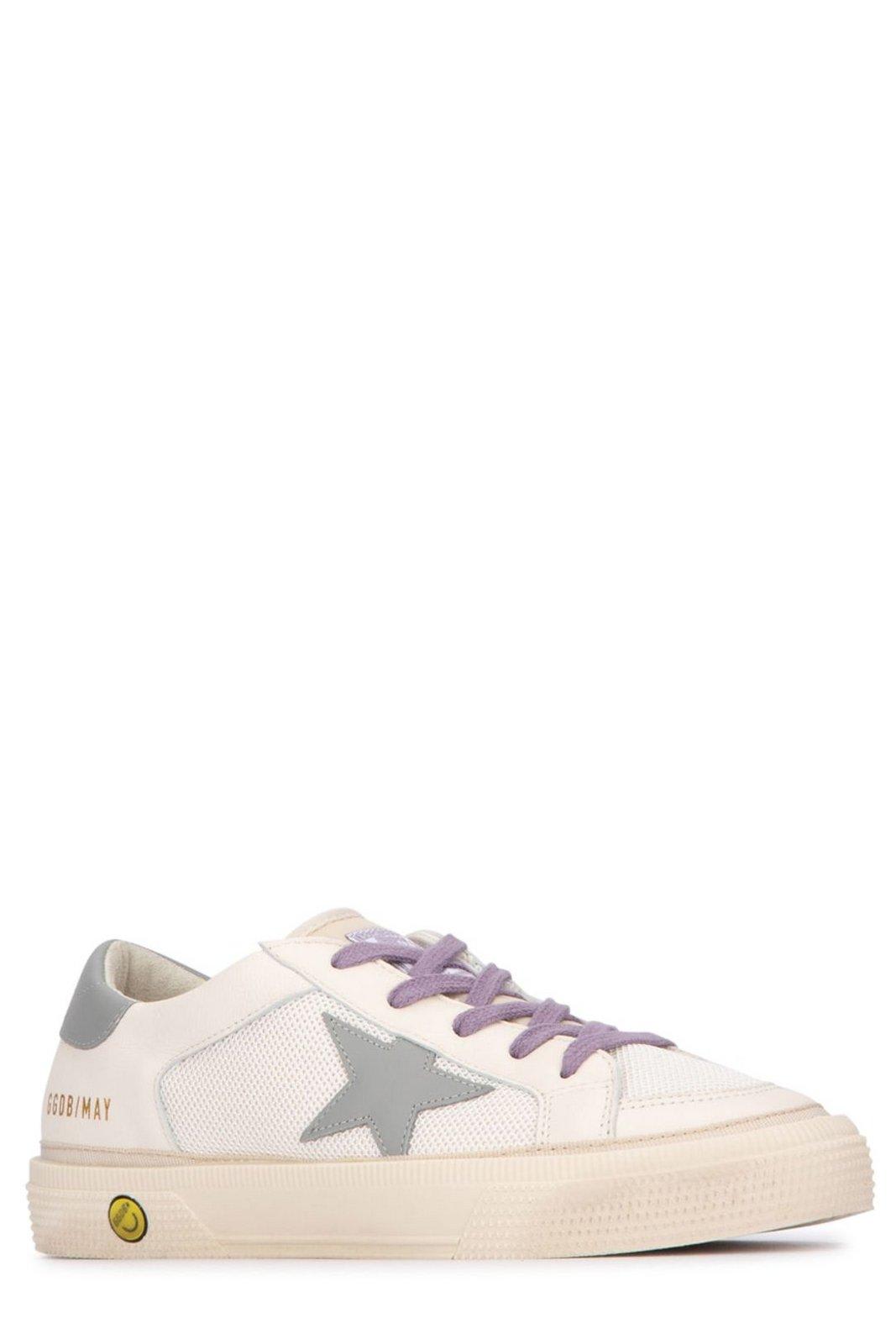 Shop Golden Goose May Mesh Panelled Lace-up Sneakers In White/grey