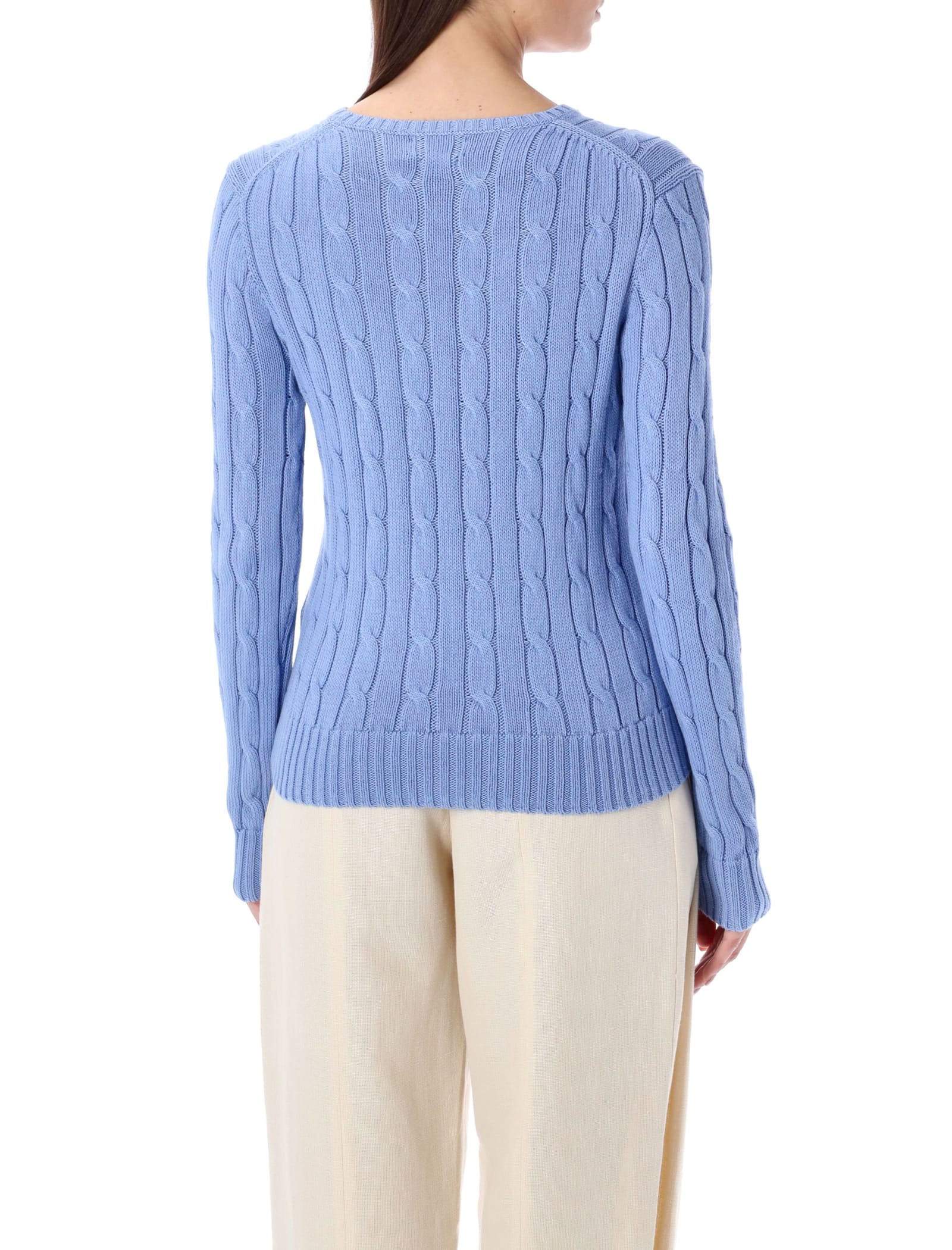 Shop Polo Ralph Lauren Cable-knit Cotton Crewneck Sweater In New Light Blue