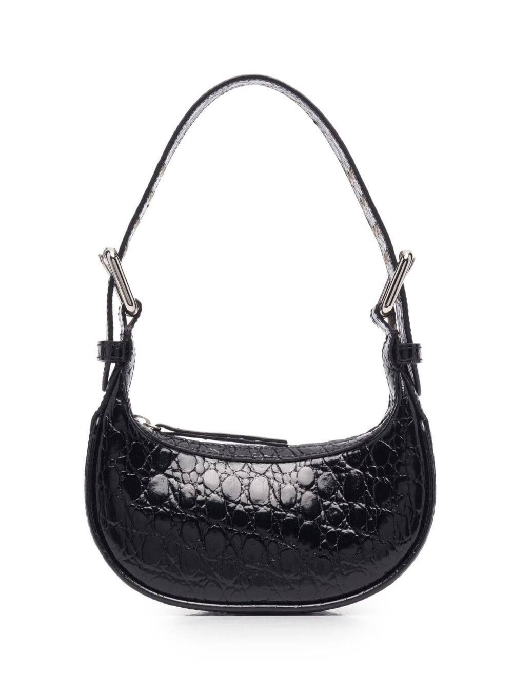 By Far Womans Mini Soho Black Crocodile Printed Leather Handbag