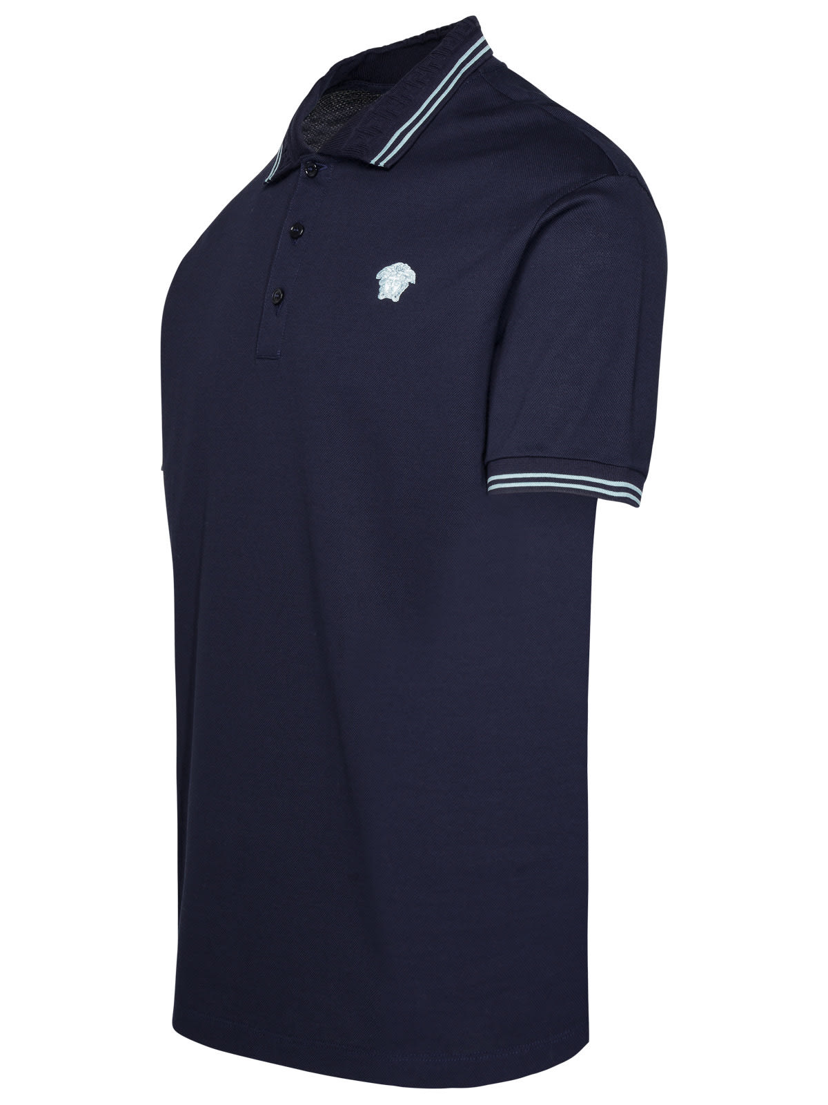 Shop Versace Medusa Blue Cotton Polo Shirt In Navy