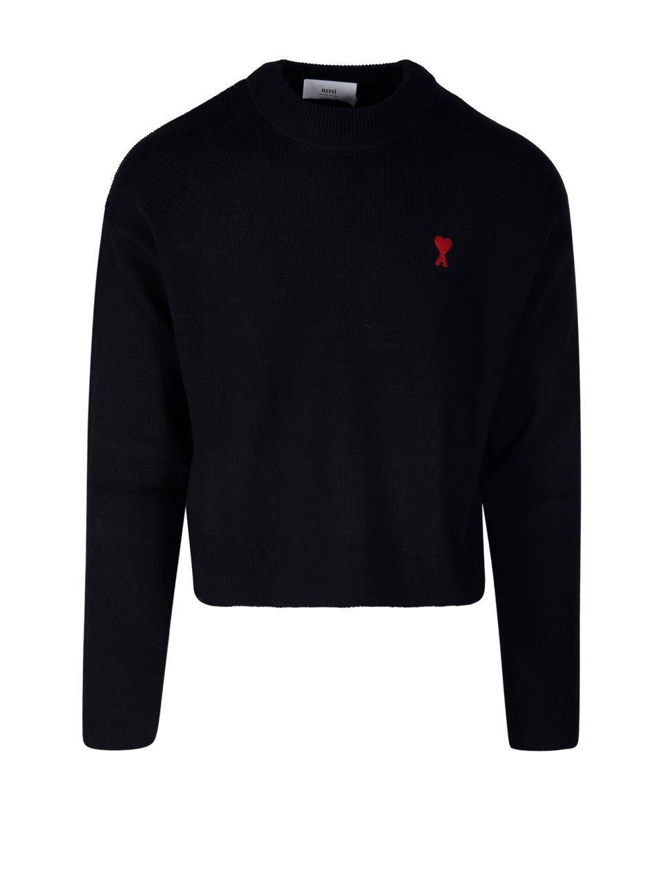 Shop Ami Alexandre Mattiussi Logo Embroidered Knit Sweater In Noir