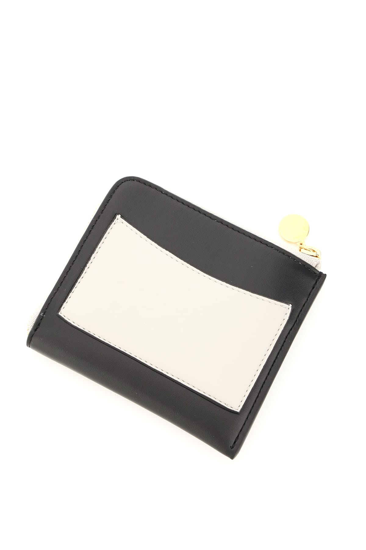 Shop Stella Mccartney Two-tone Cardholder With Logo In Black (beige)