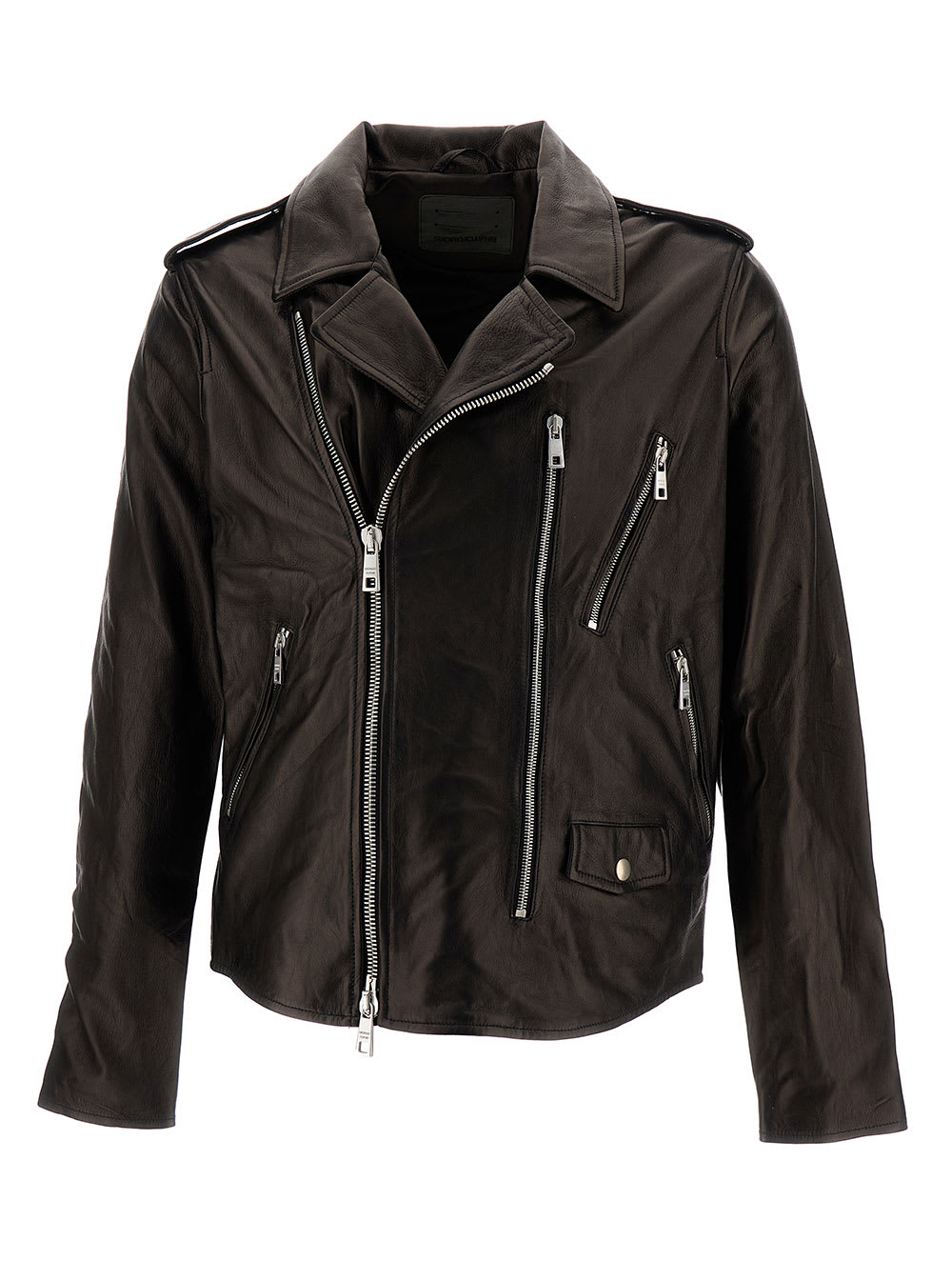 Black Zip-up Biker Jacket In Smooth Leather Man