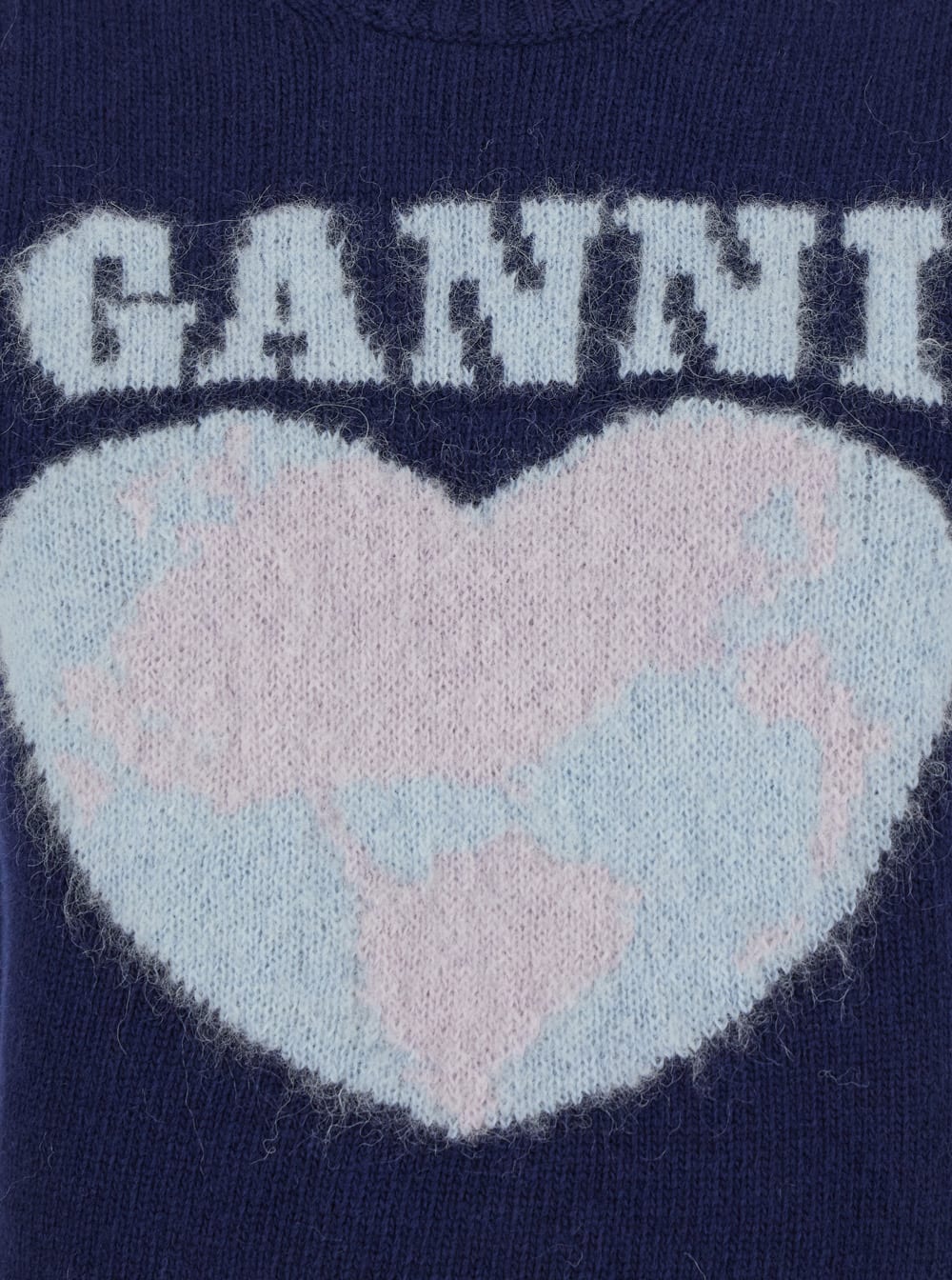 Shop Ganni Blue Vest With Logo And Heart Jacquard In Wool Woman