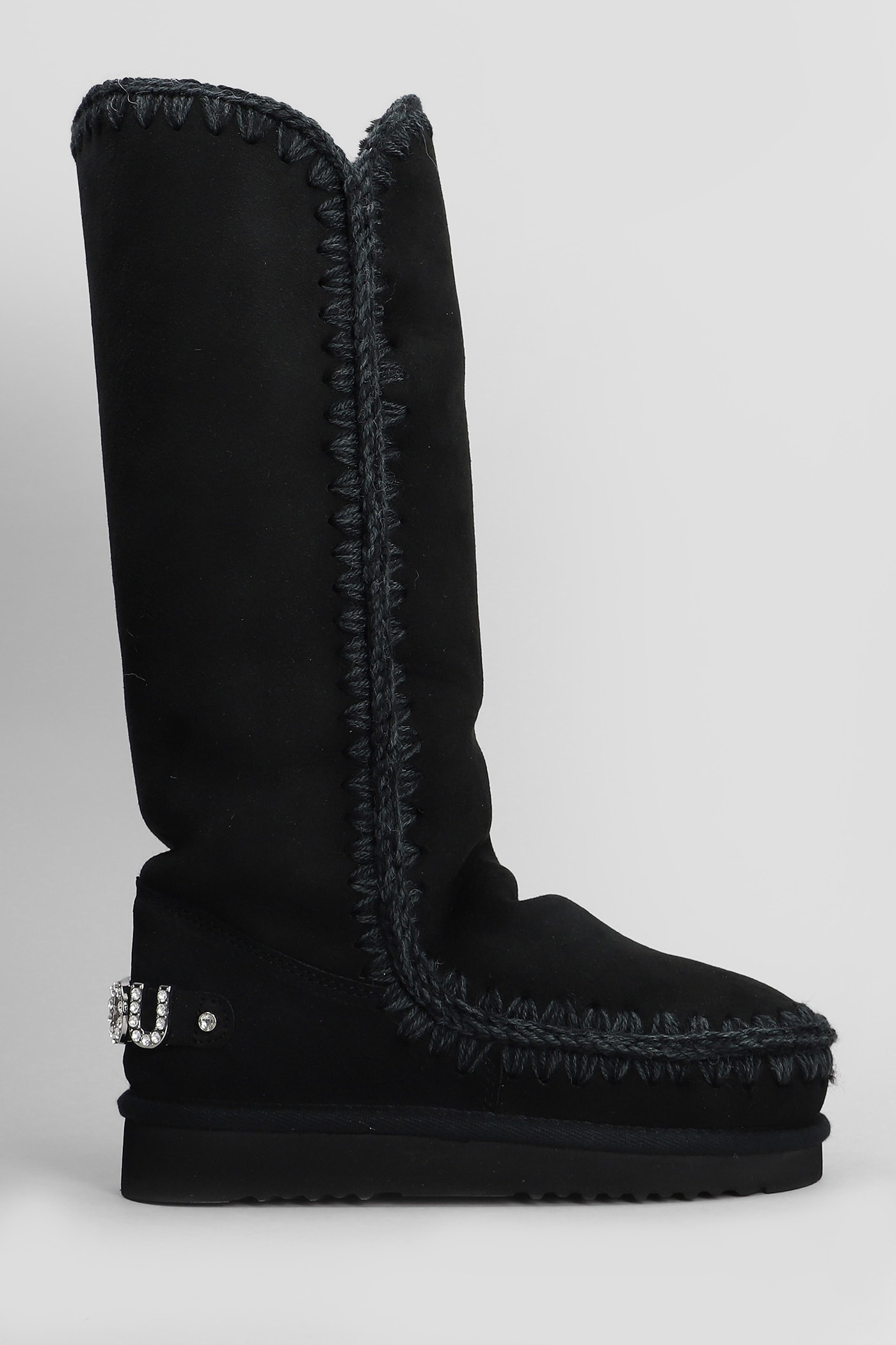 Shop Mou Eskimo 40 Low Heels Boots In Black Suede