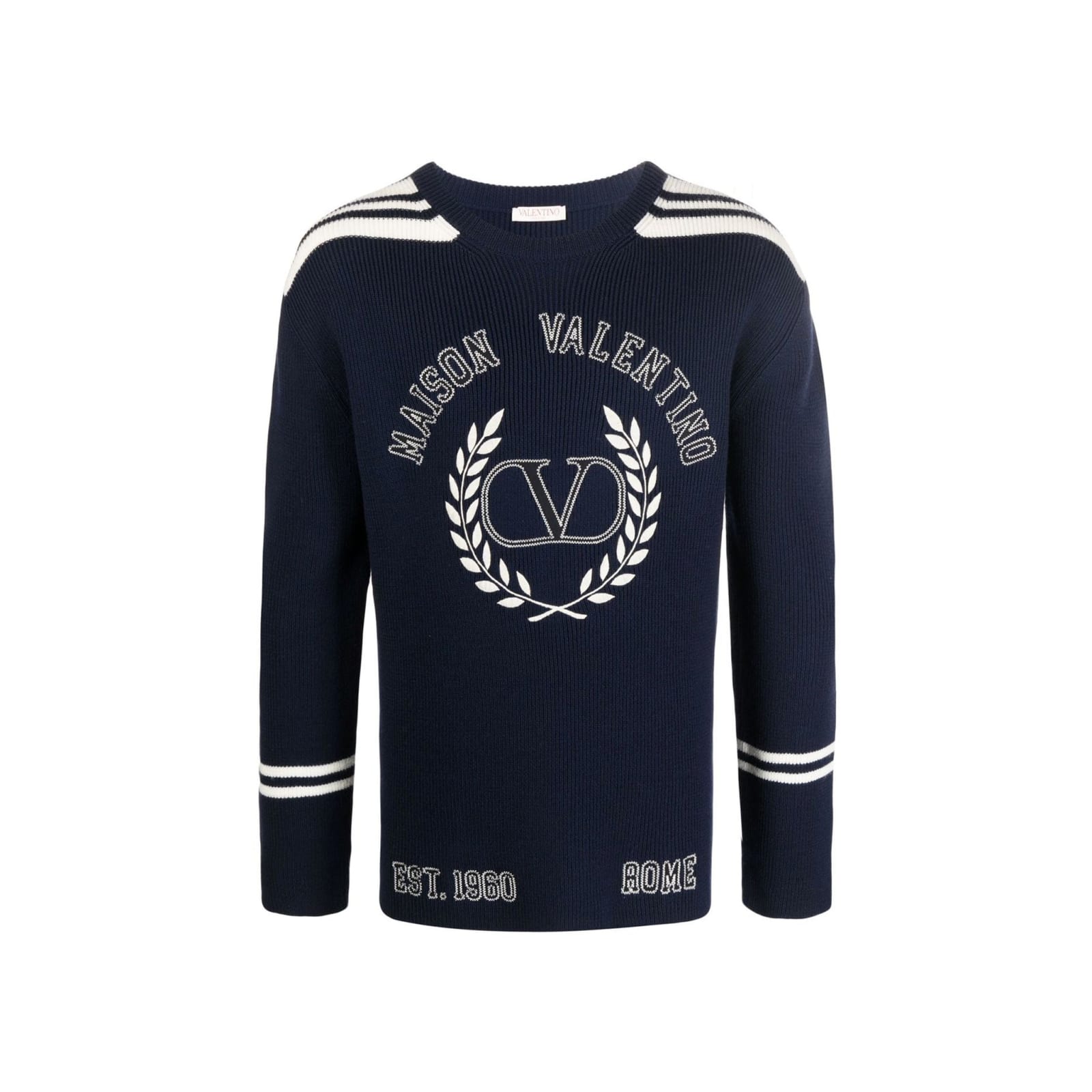 Shop Valentino Wool Logo Sweater In Blue