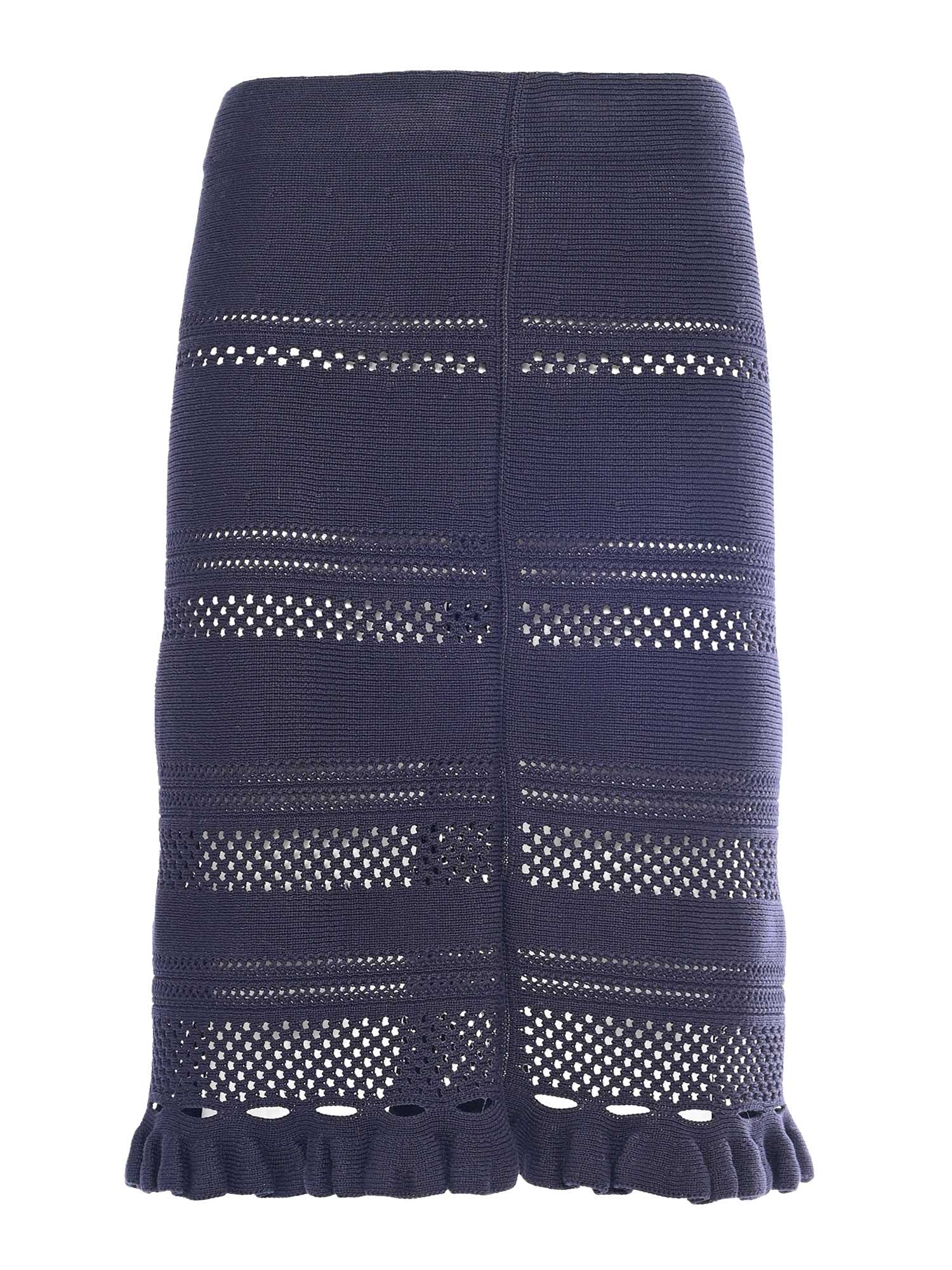 Fabiana Filippi Multistitch Cotton Knit Skirt With Bottom Rouche In Blue