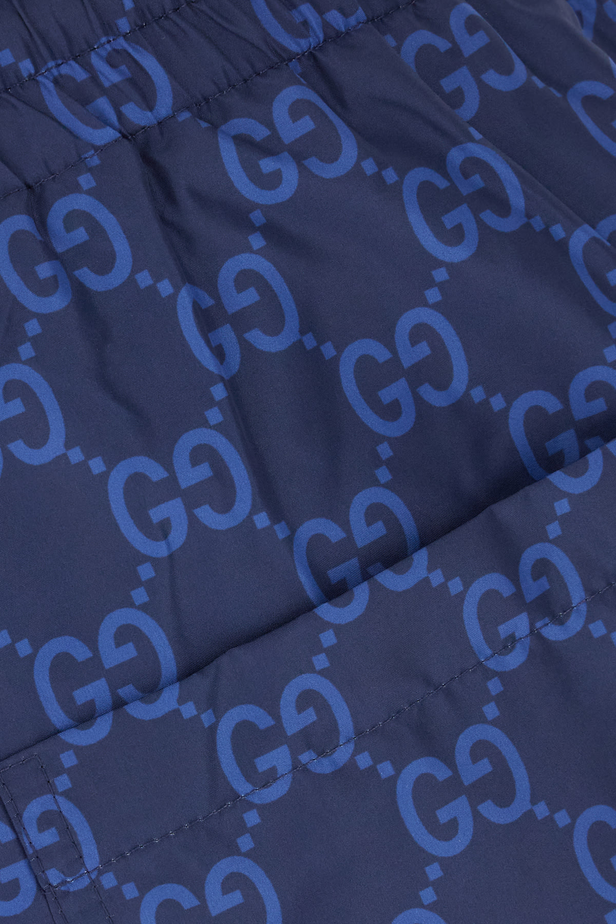 Gucci Men Nylon Swim Shorts With All-over Gg Motif In Blue