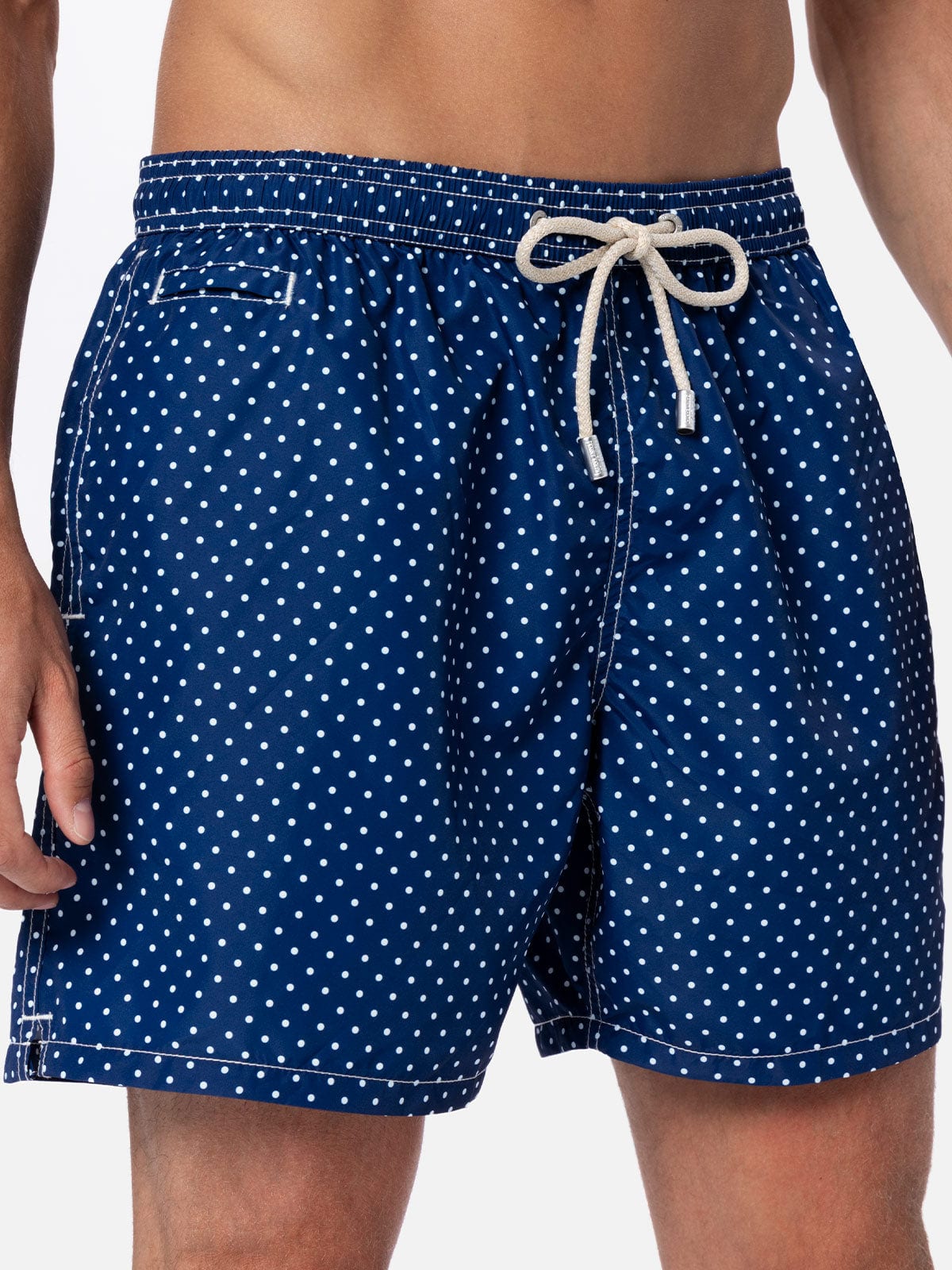 Mc2 Saint Barth Blue Polka Dot Swimsuit With Pockets In Blue