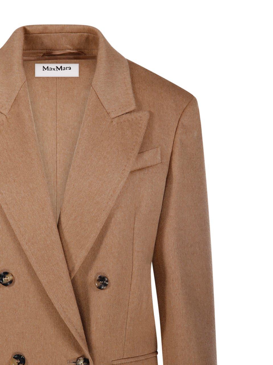 Shop Max Mara Falster Double-breasted Long-sleeved Jacket In Camel