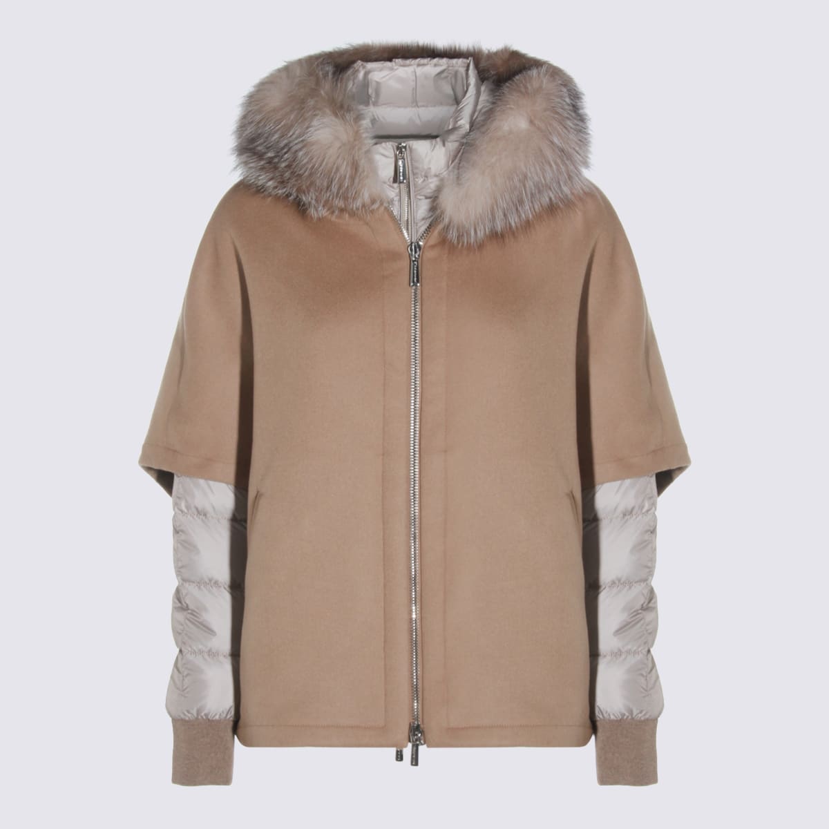 Moorer Beige Wool Down Jacket In Brown